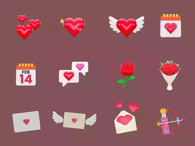 Valentines Elements Low-poly 3D model