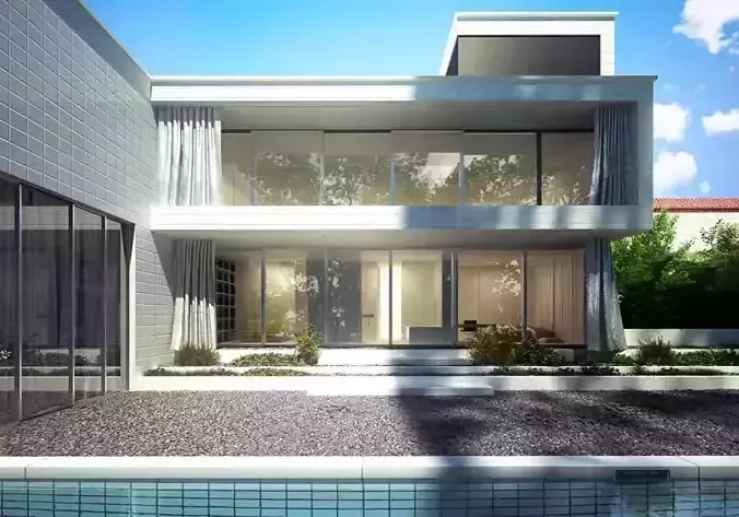Yard Of A Stylish Two Storey House 3D model