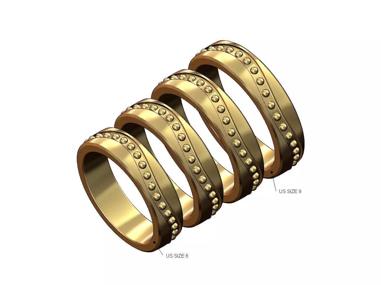 Curved beaded line fashion cigar band US size 6to9 3D print model