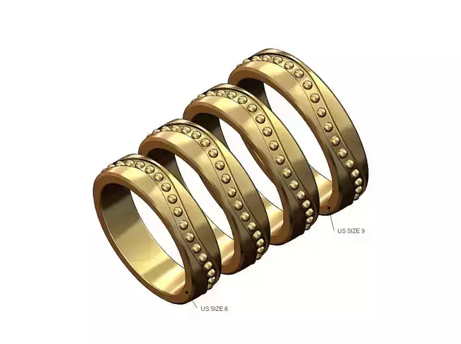 Curved beaded line fashion cigar band US size 6to9