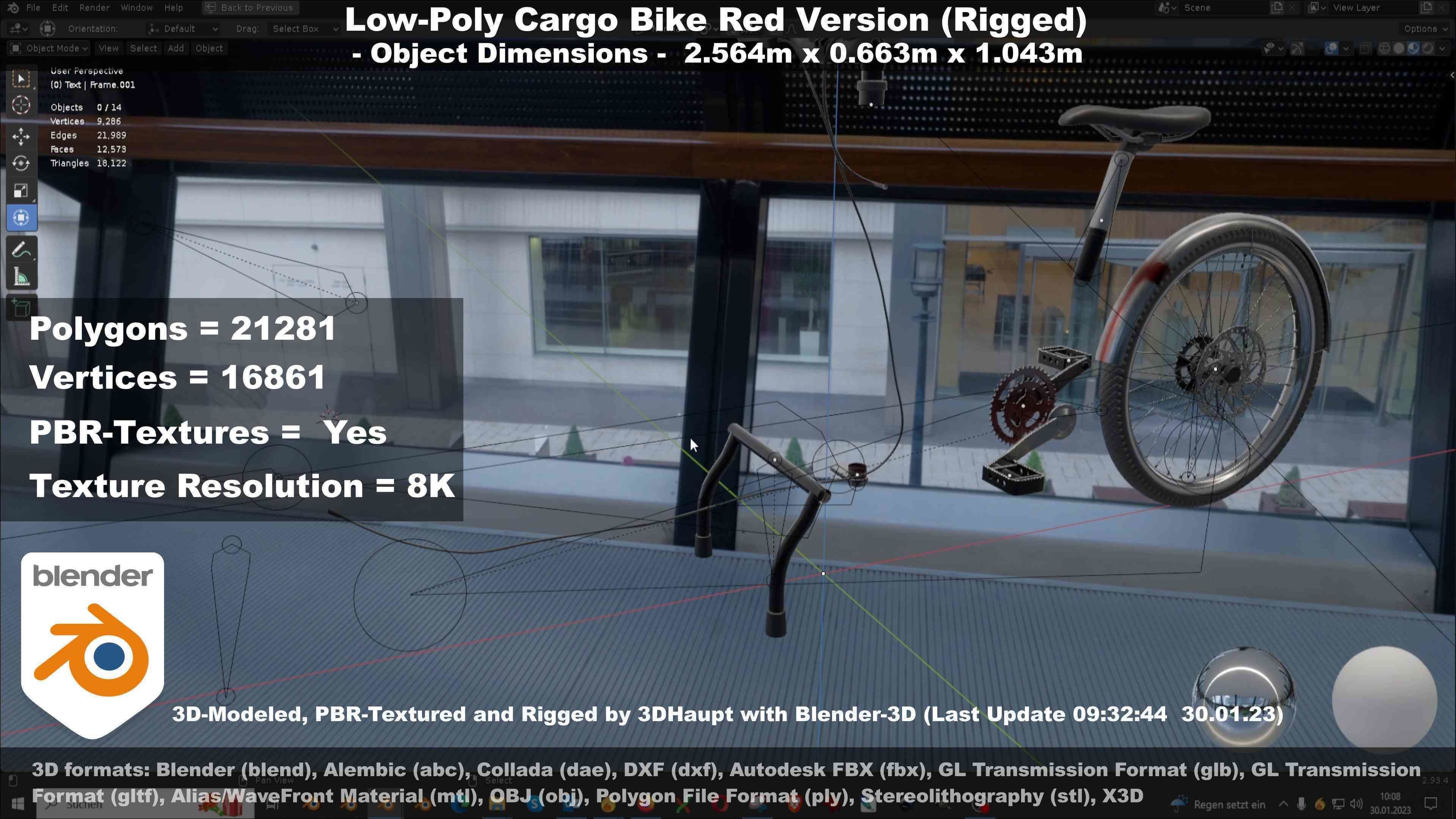 Low-Poly Cargo Bike Red Version Rigged Low-poly 3D model_56