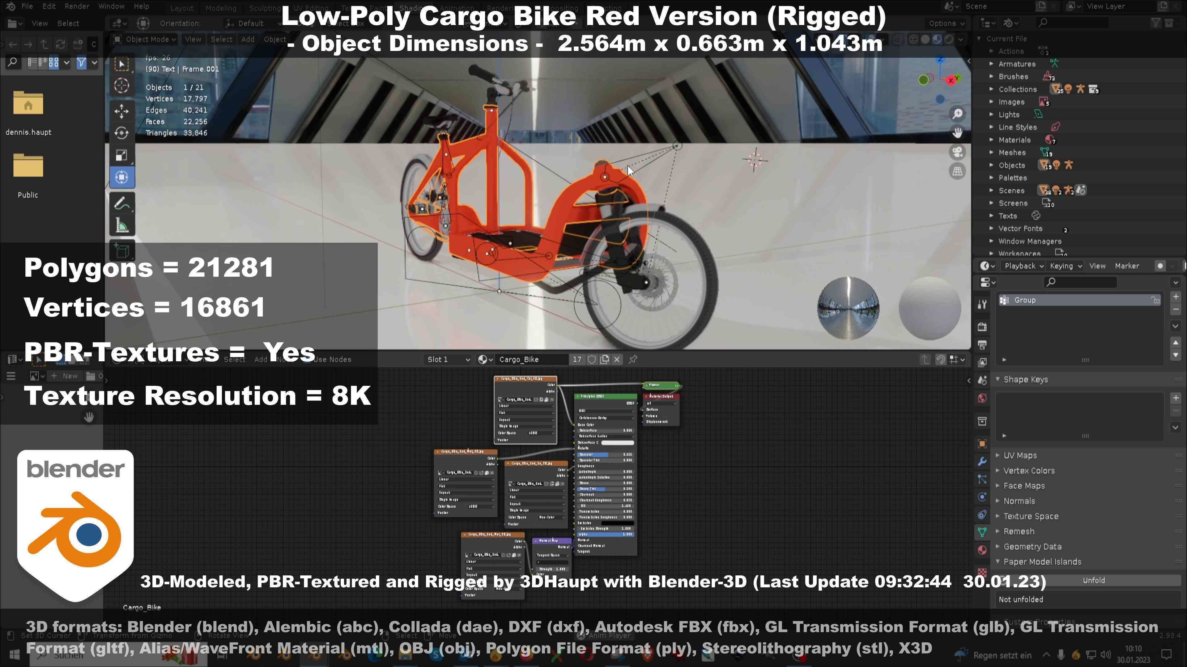 Low-Poly Cargo Bike Red Version Rigged Low-poly 3D model_82