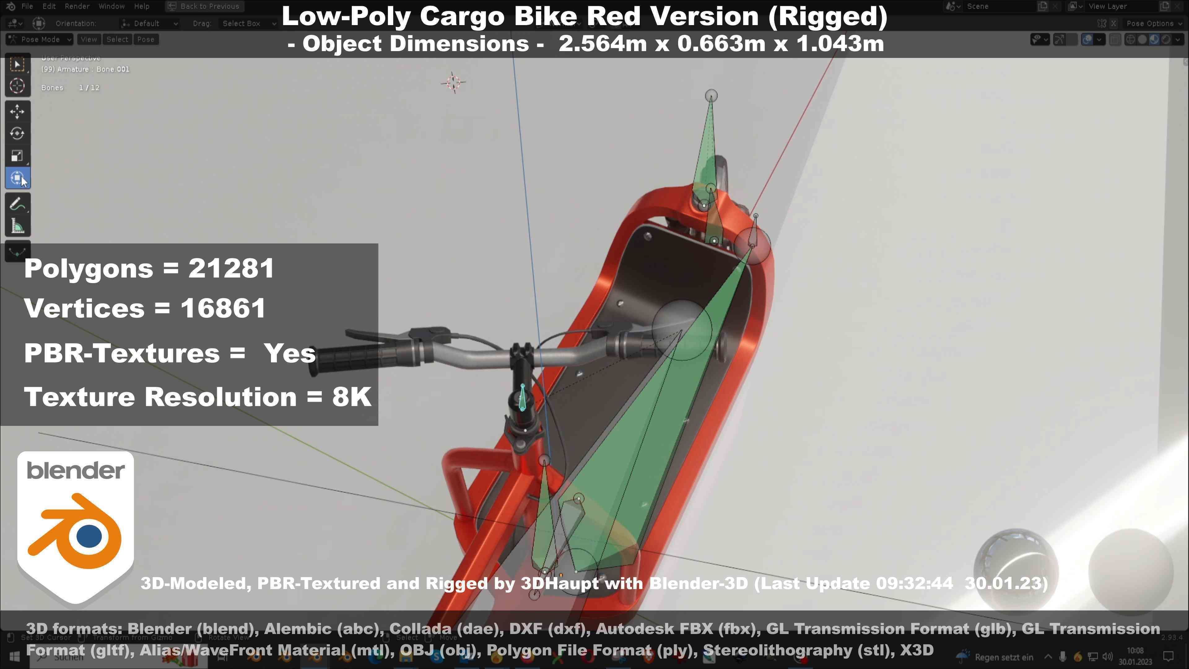 Low-Poly Cargo Bike Red Version Rigged Low-poly 3D model_107