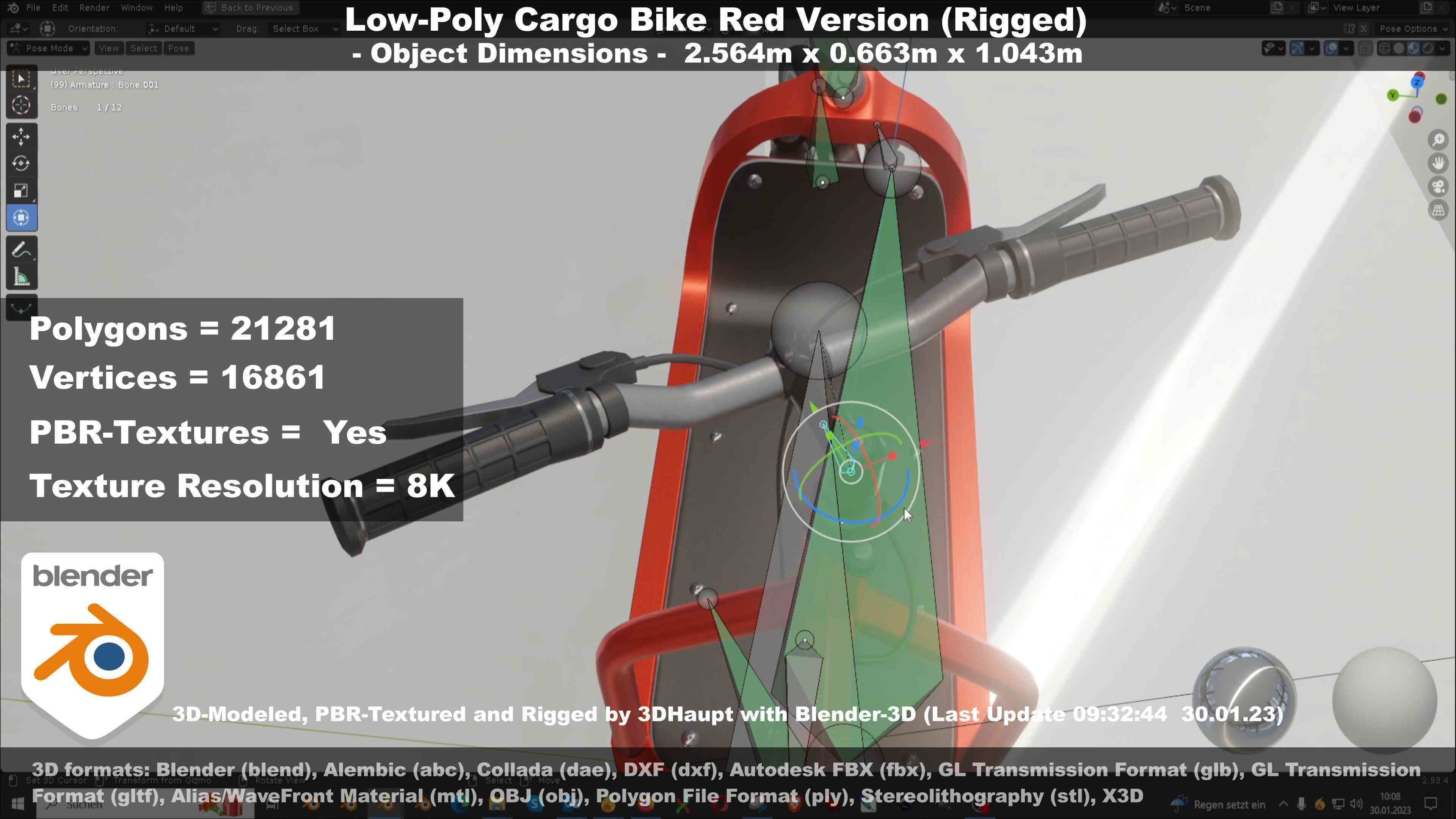 Low-Poly Cargo Bike Red Version Rigged Low-poly 3D model_25