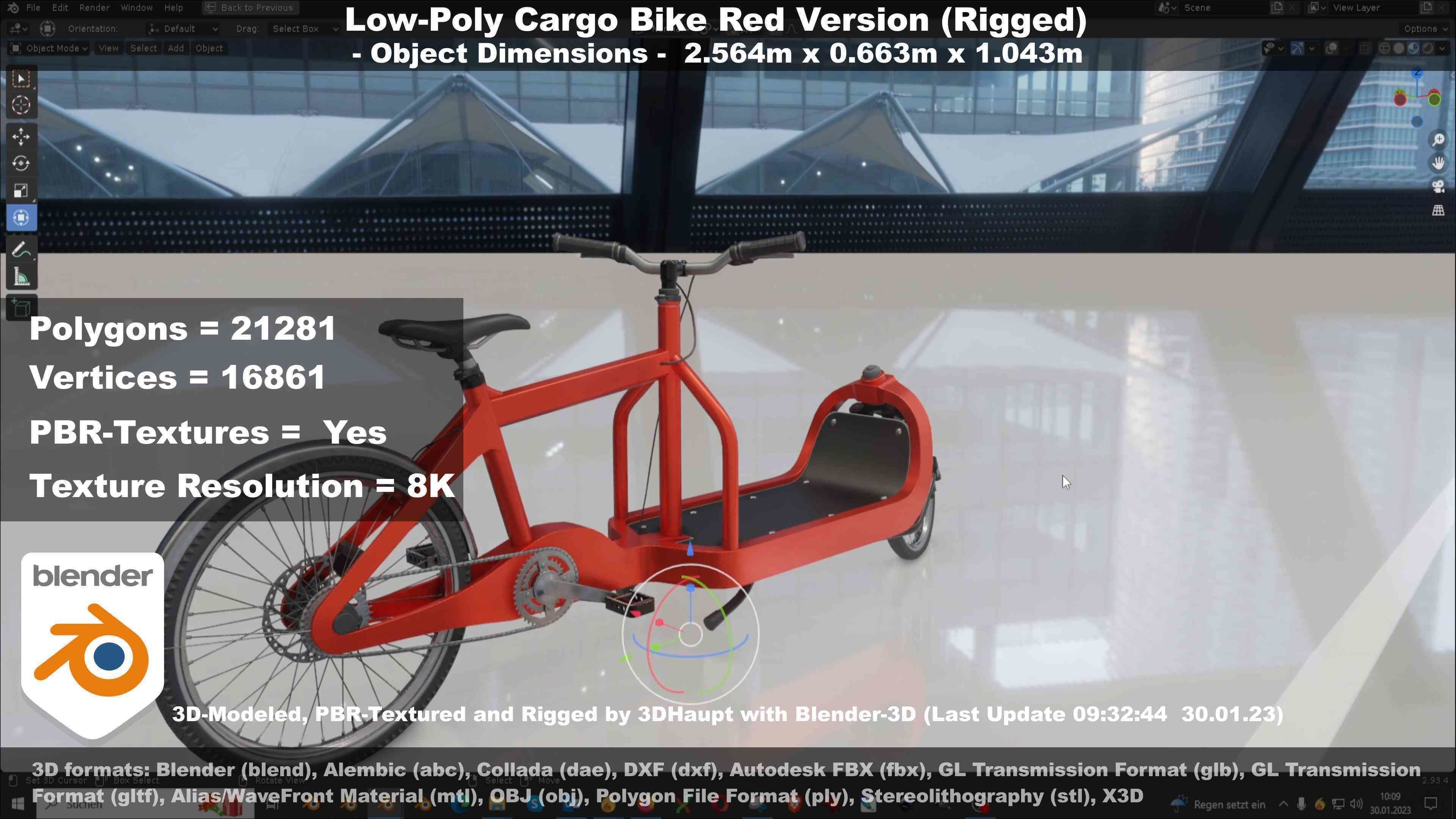 Low-Poly Cargo Bike Red Version Rigged Low-poly 3D model_118