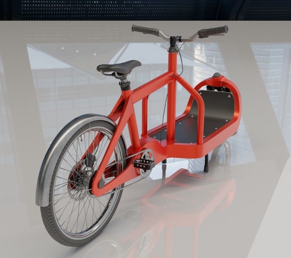 Low-Poly Cargo Bike Red Version Rigged Low-poly 3D model_3