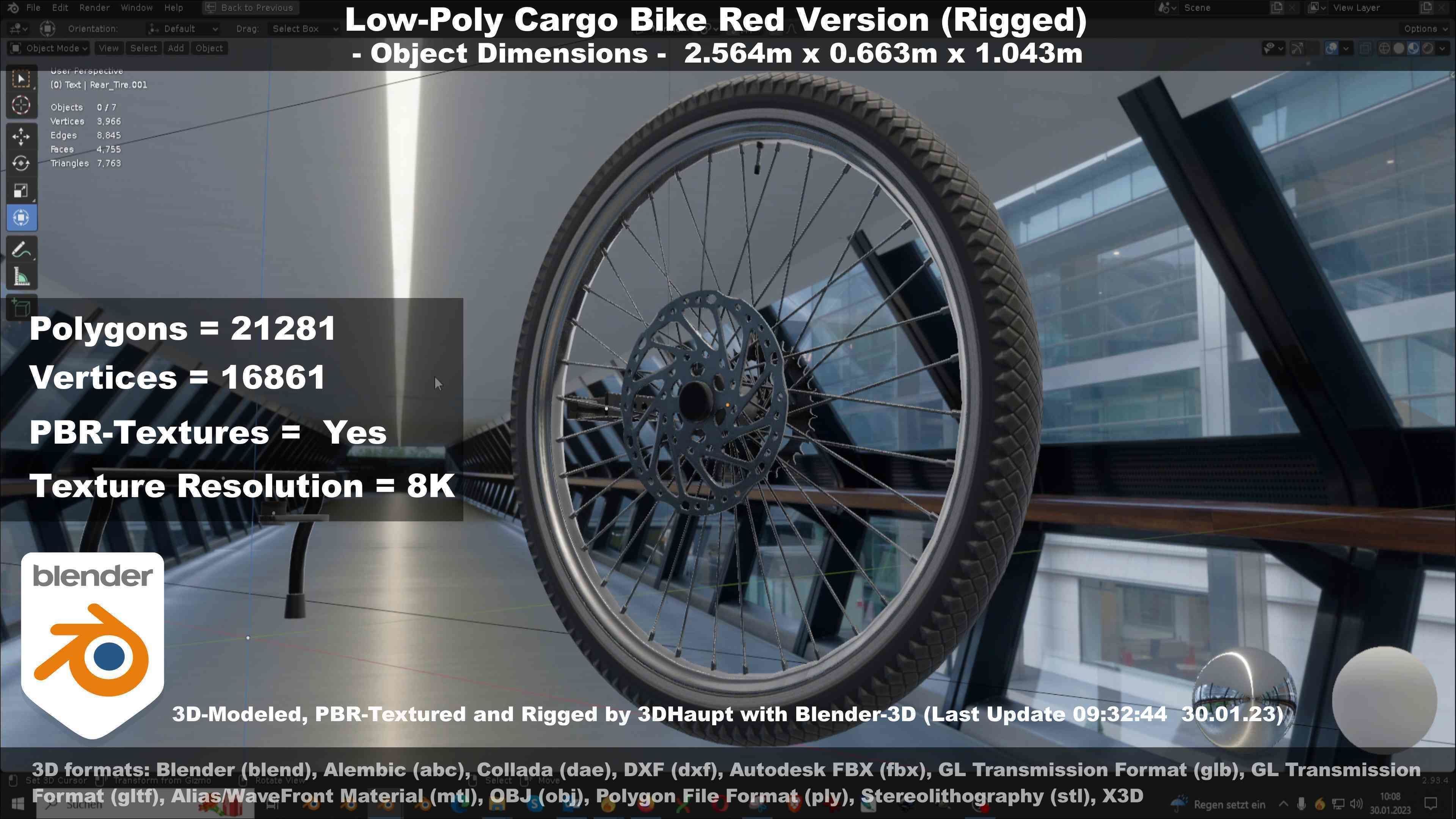Low-Poly Cargo Bike Red Version Rigged Low-poly 3D model_59