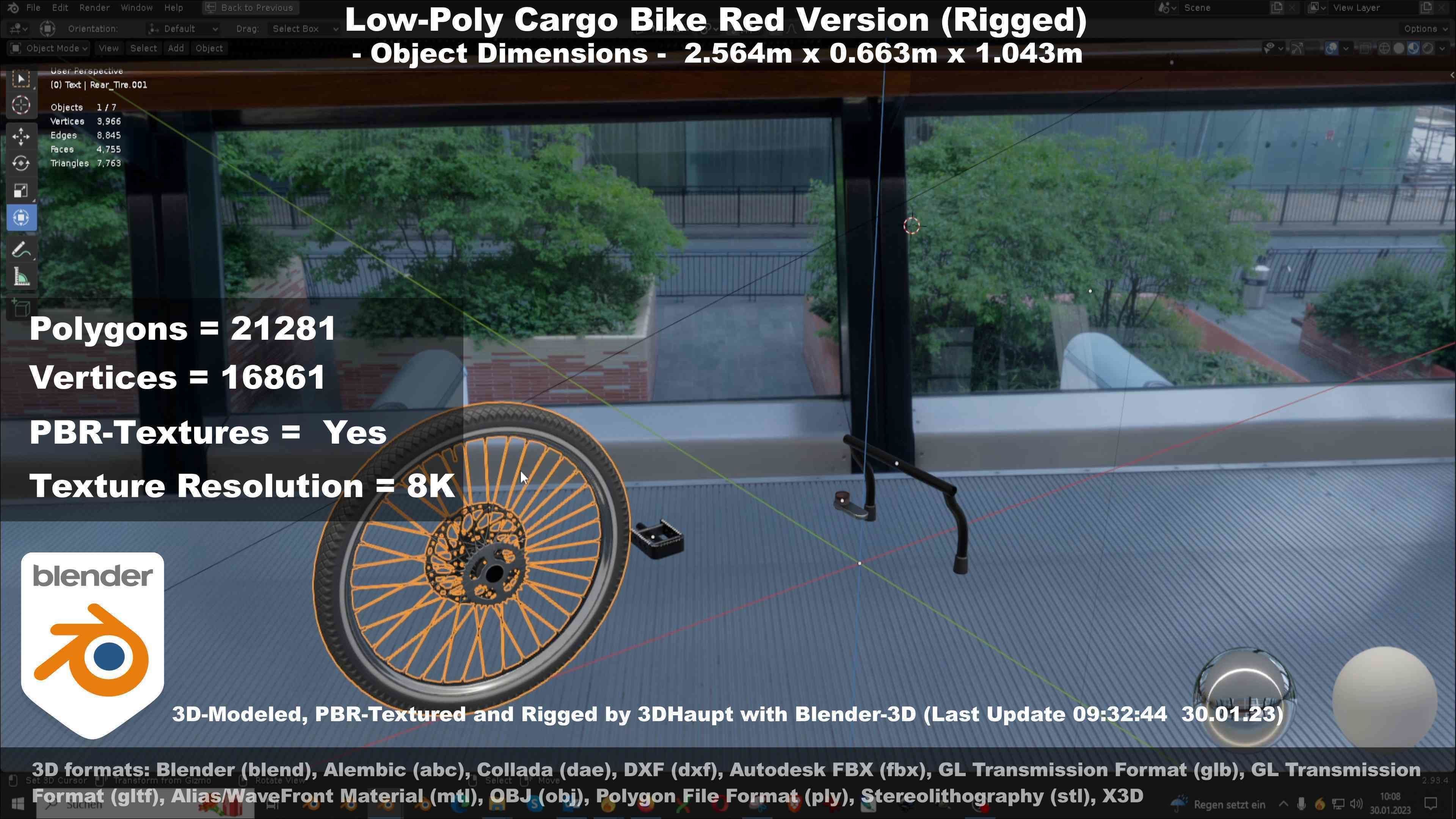 Low-Poly Cargo Bike Red Version Rigged Low-poly 3D model_93