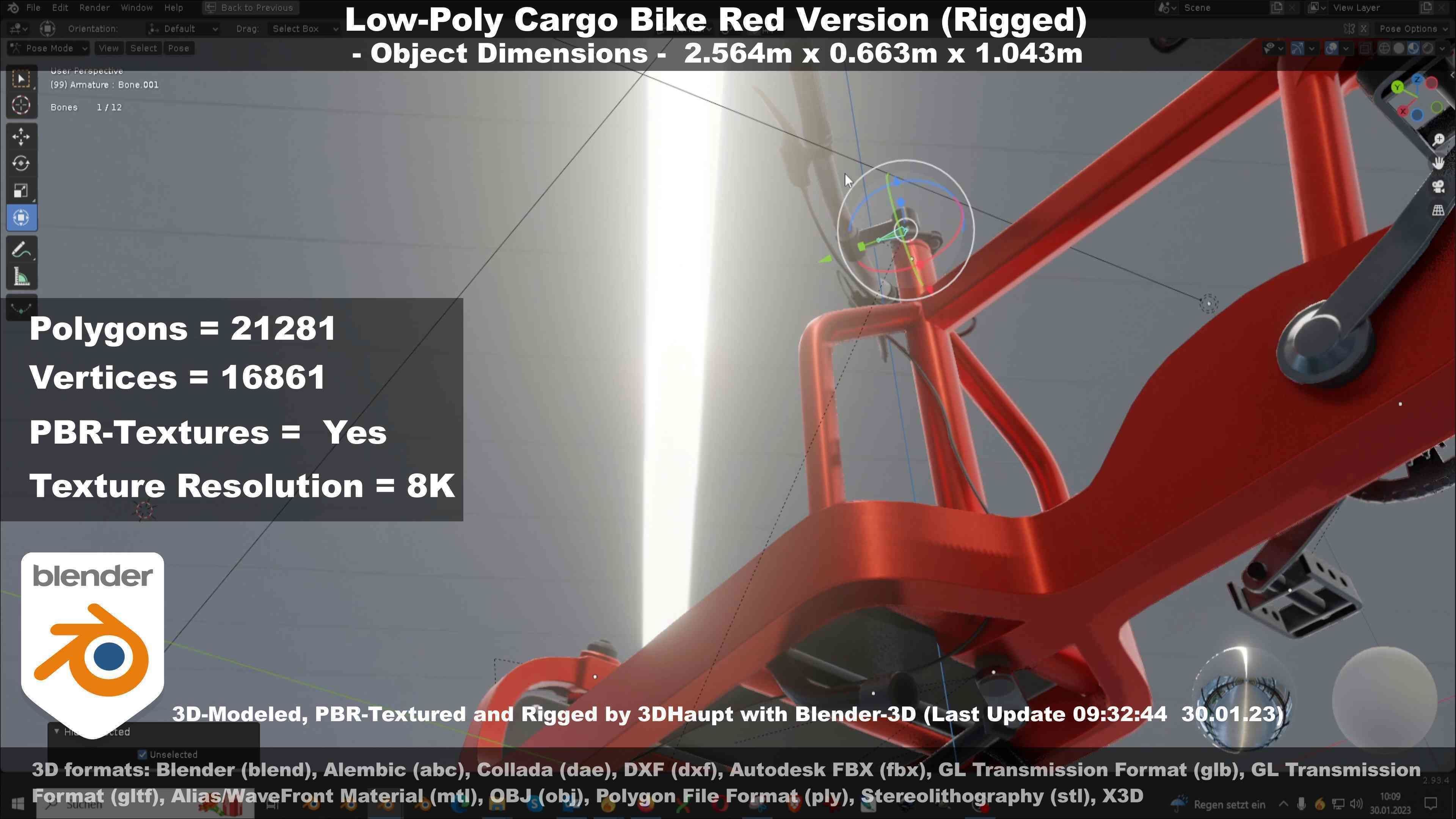 Low-Poly Cargo Bike Red Version Rigged Low-poly 3D model_29