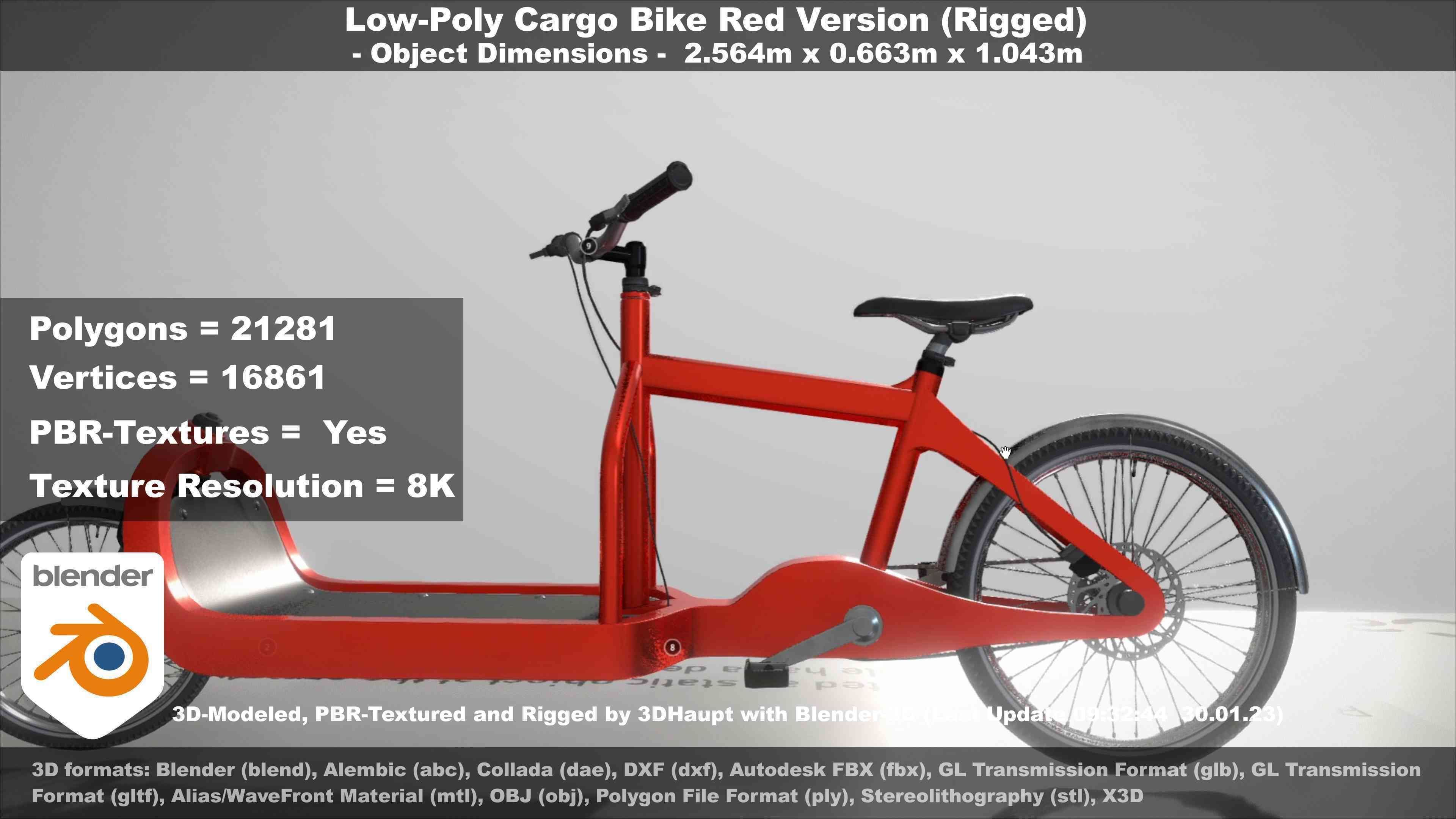 Low-Poly Cargo Bike Red Version Rigged Low-poly 3D model_39