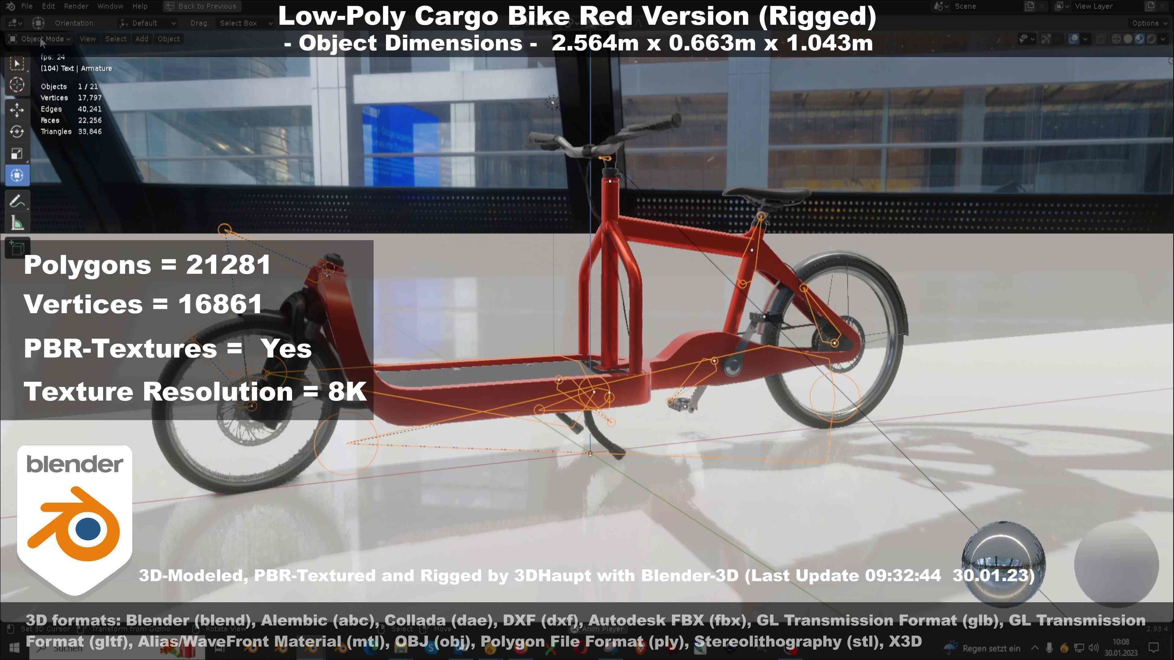 Low-Poly Cargo Bike Red Version Rigged Low-poly 3D model_98