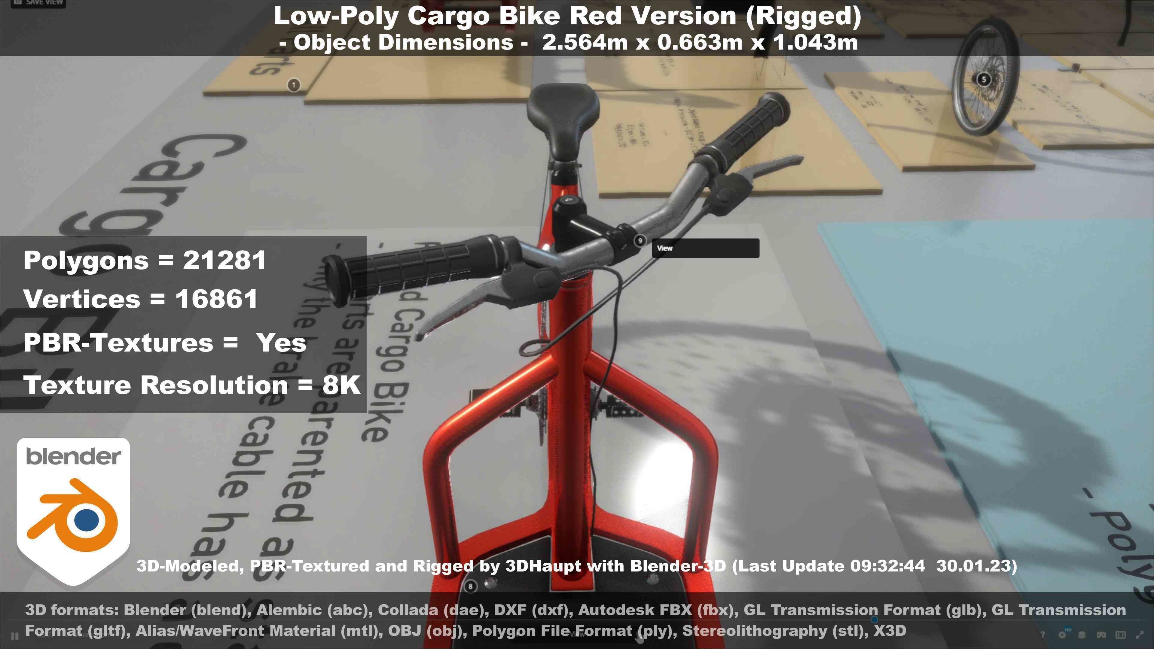 Low-Poly Cargo Bike Red Version Rigged Low-poly 3D model_43