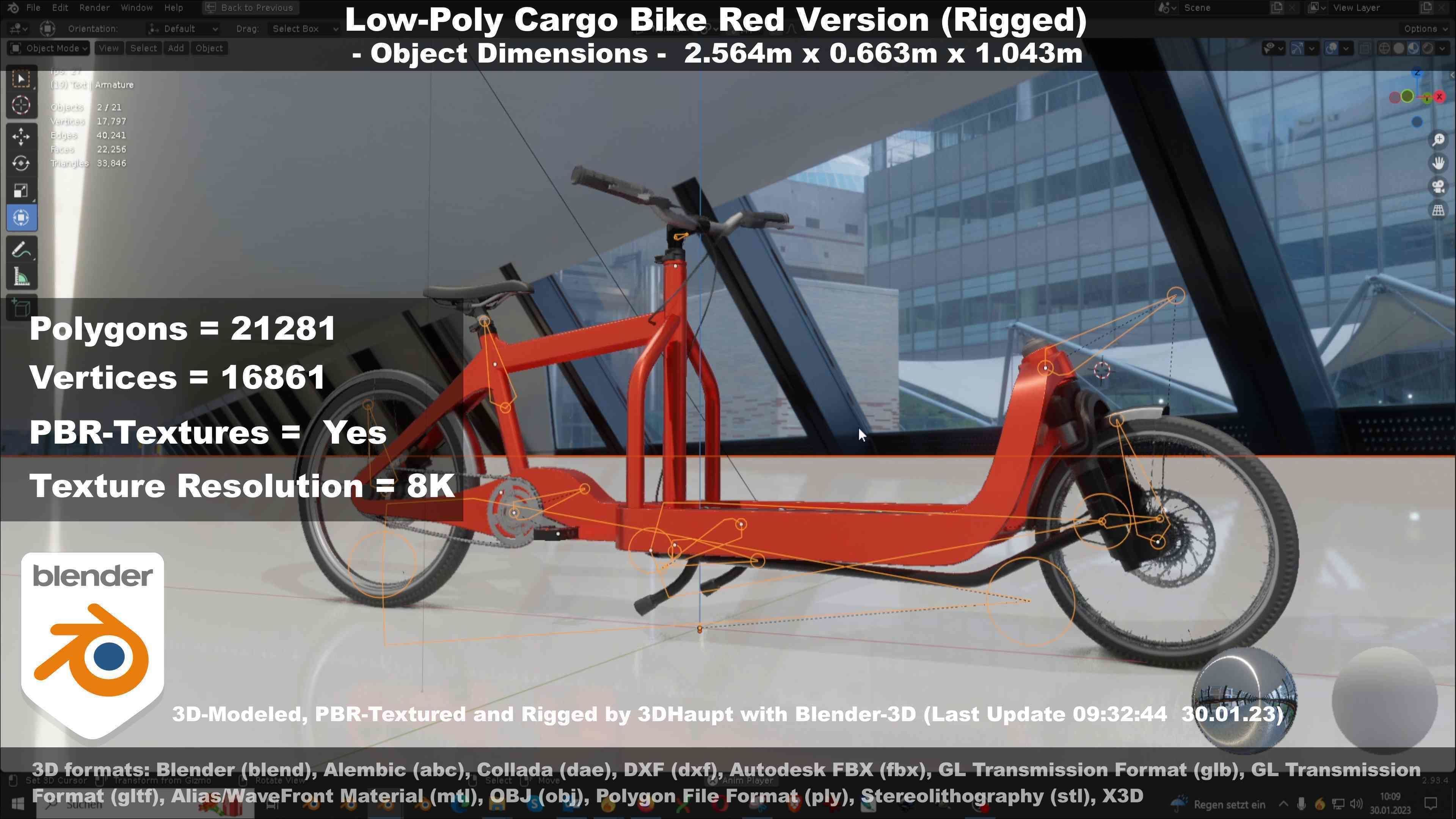 Low-Poly Cargo Bike Red Version Rigged Low-poly 3D model_77