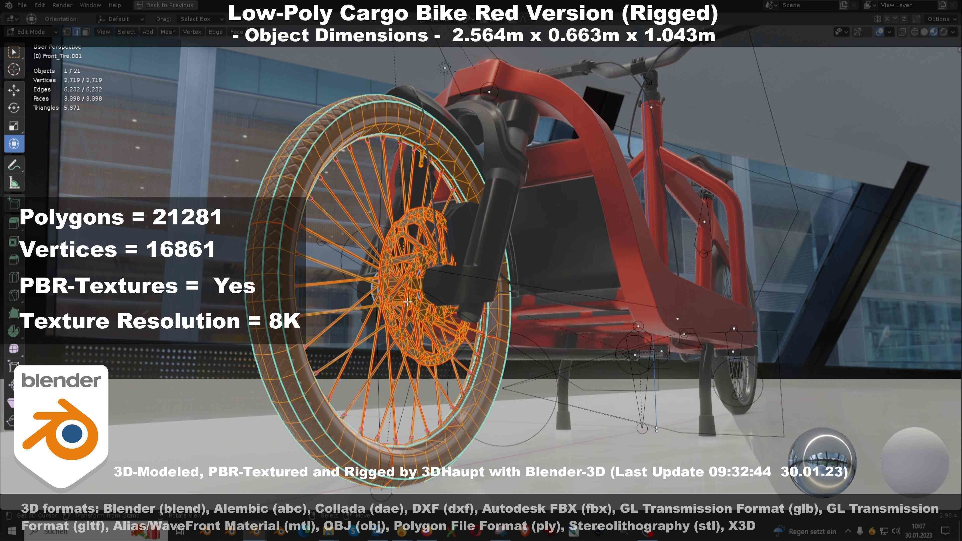Low-Poly Cargo Bike Red Version Rigged Low-poly 3D model_23