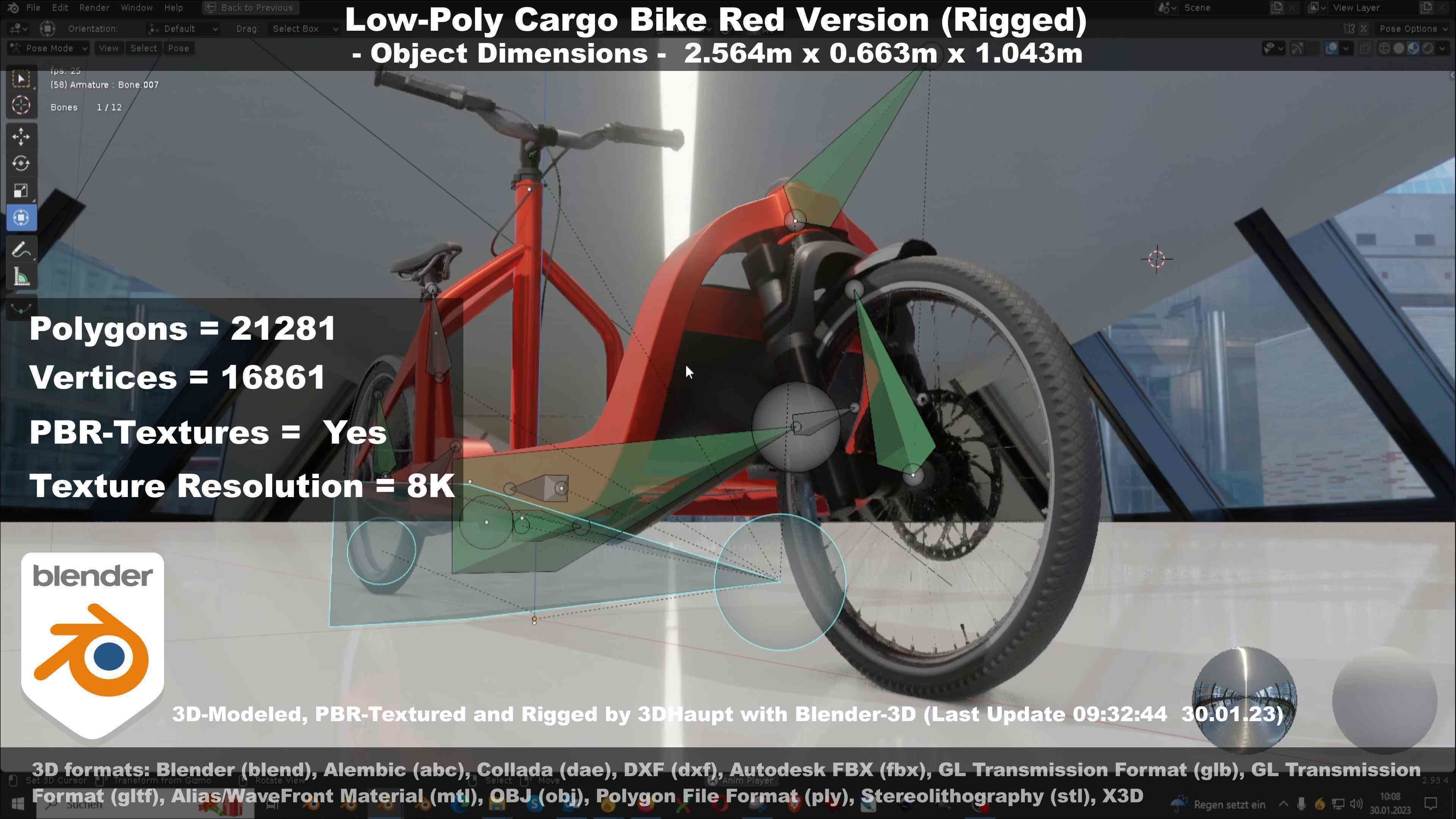 Low-Poly Cargo Bike Red Version Rigged Low-poly 3D model_103