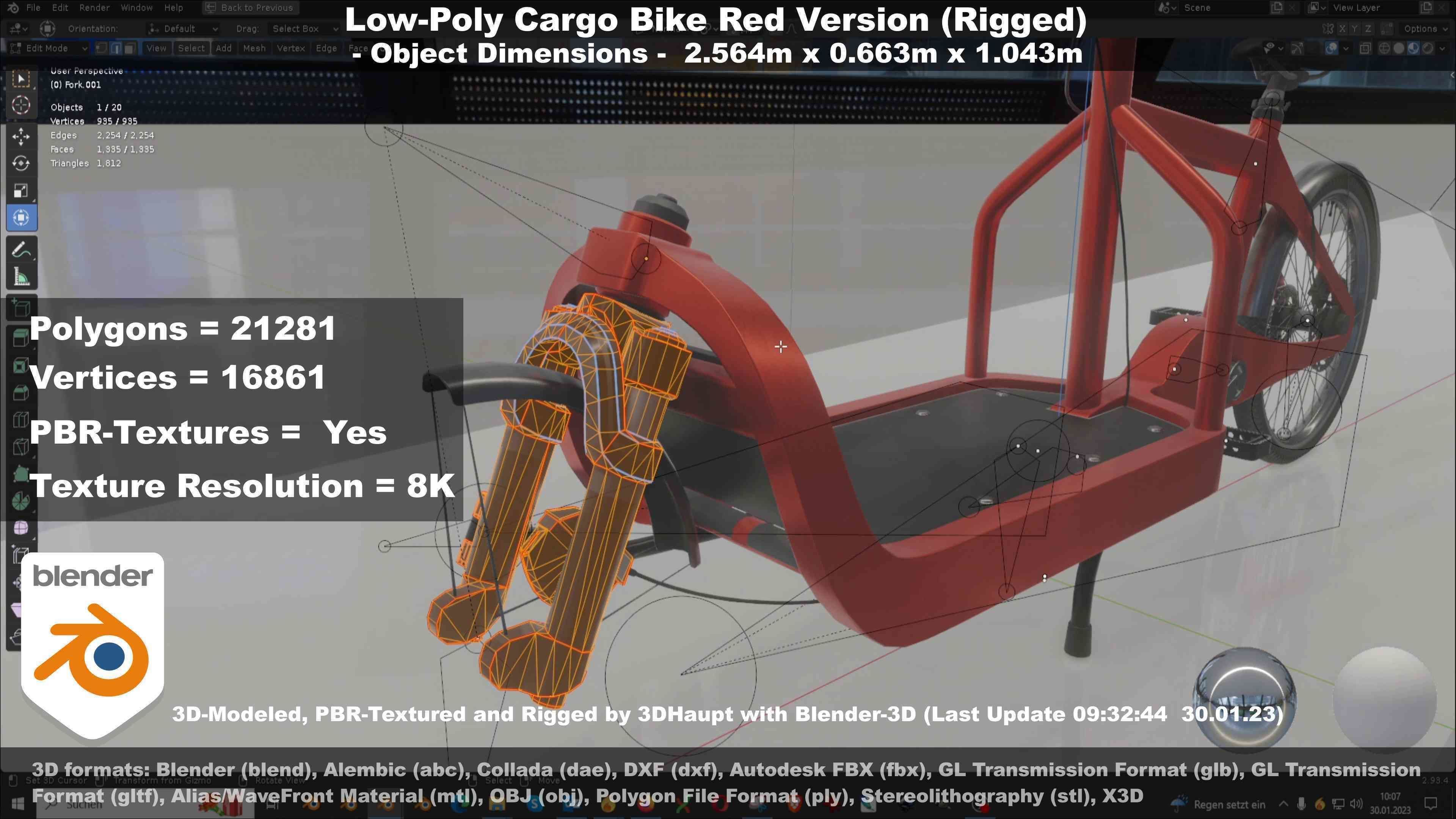 Low-Poly Cargo Bike Red Version Rigged Low-poly 3D model_34