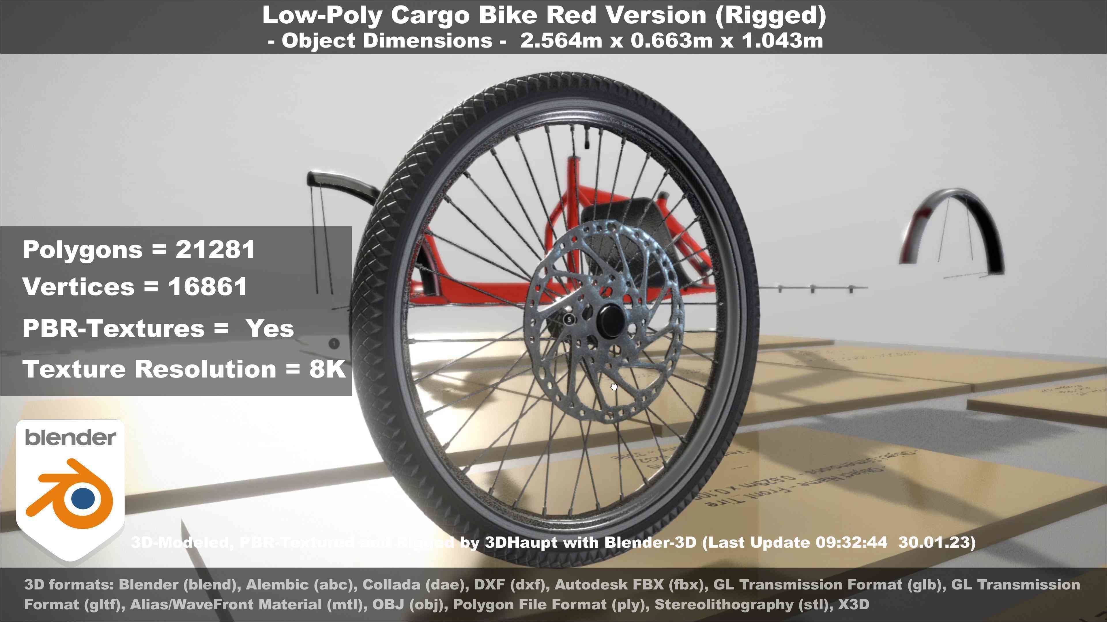 Low-Poly Cargo Bike Red Version Rigged Low-poly 3D model_46