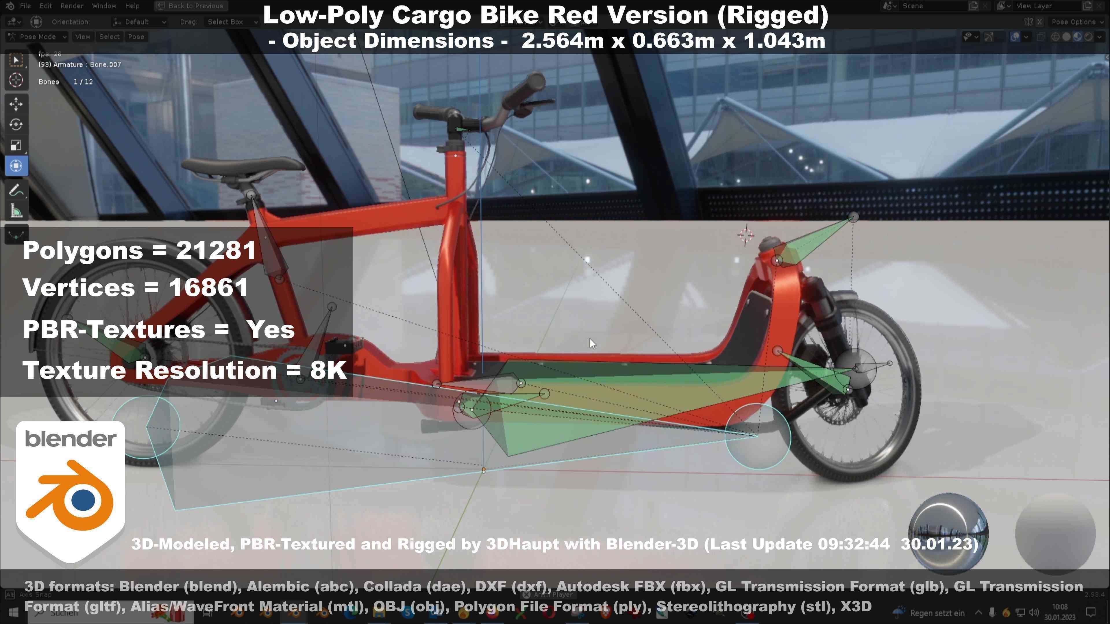 Low-Poly Cargo Bike Red Version Rigged Low-poly 3D model_24