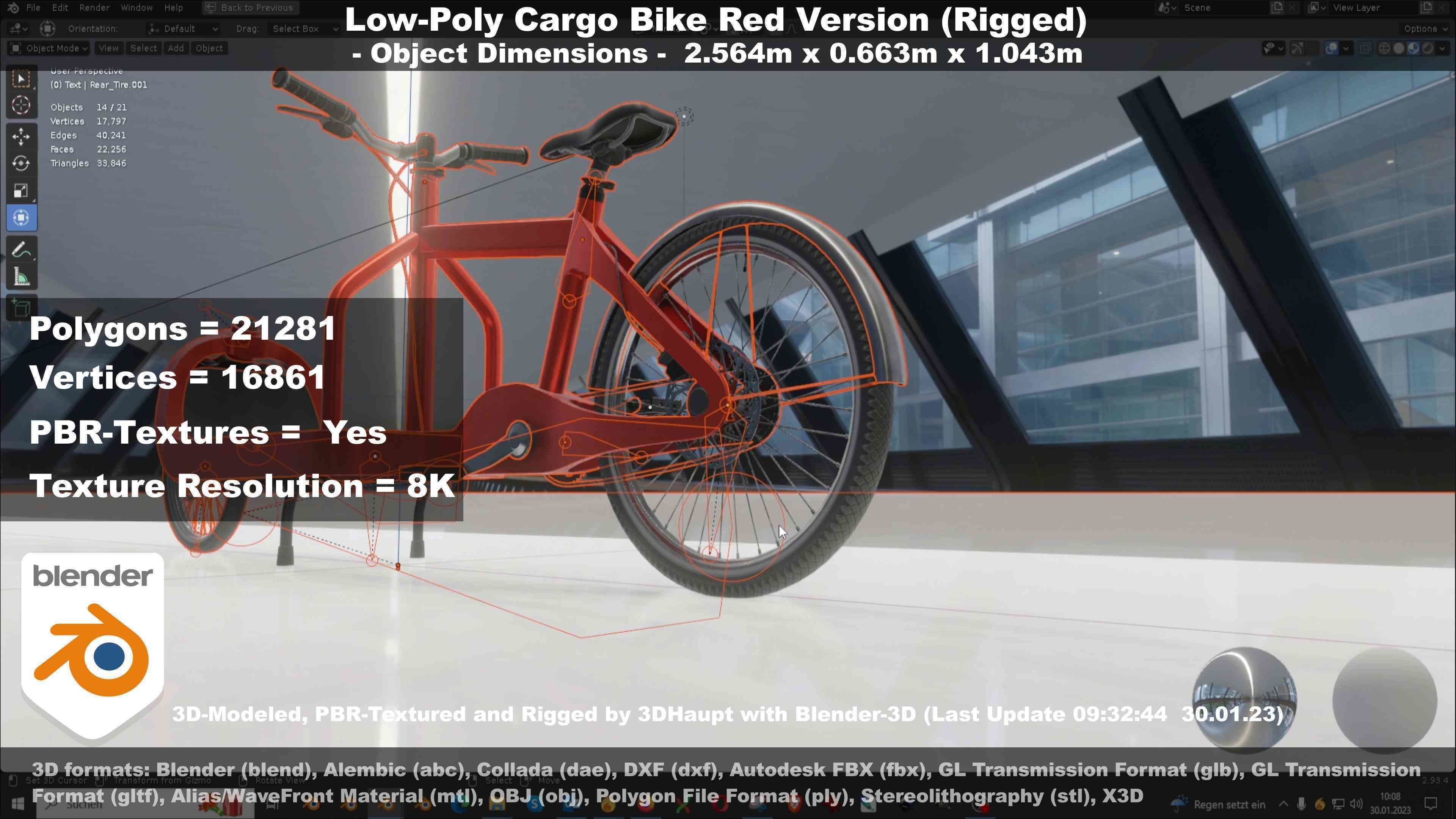 Low-Poly Cargo Bike Red Version Rigged Low-poly 3D model_95