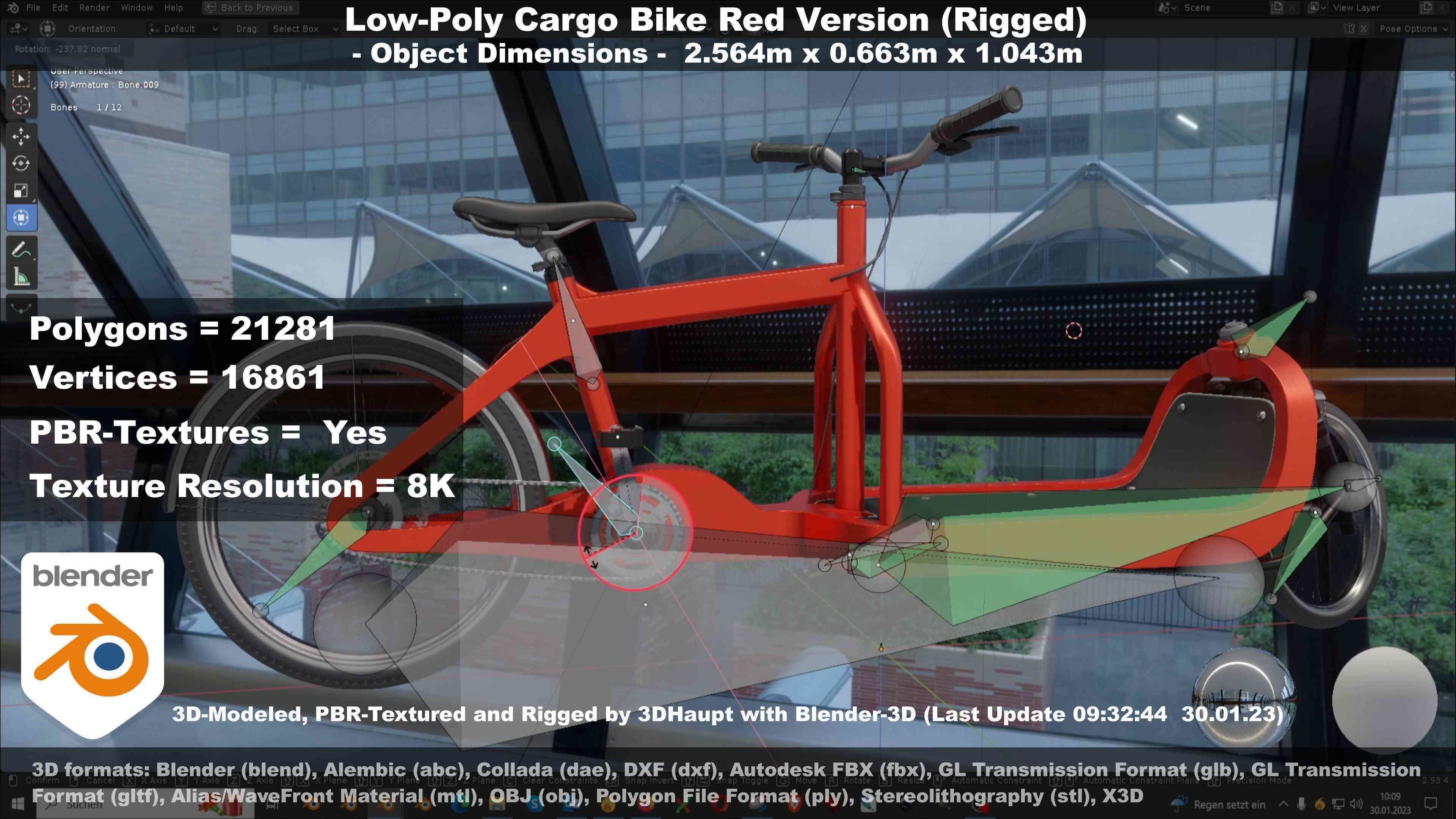 Low-Poly Cargo Bike Red Version Rigged Low-poly 3D model_131