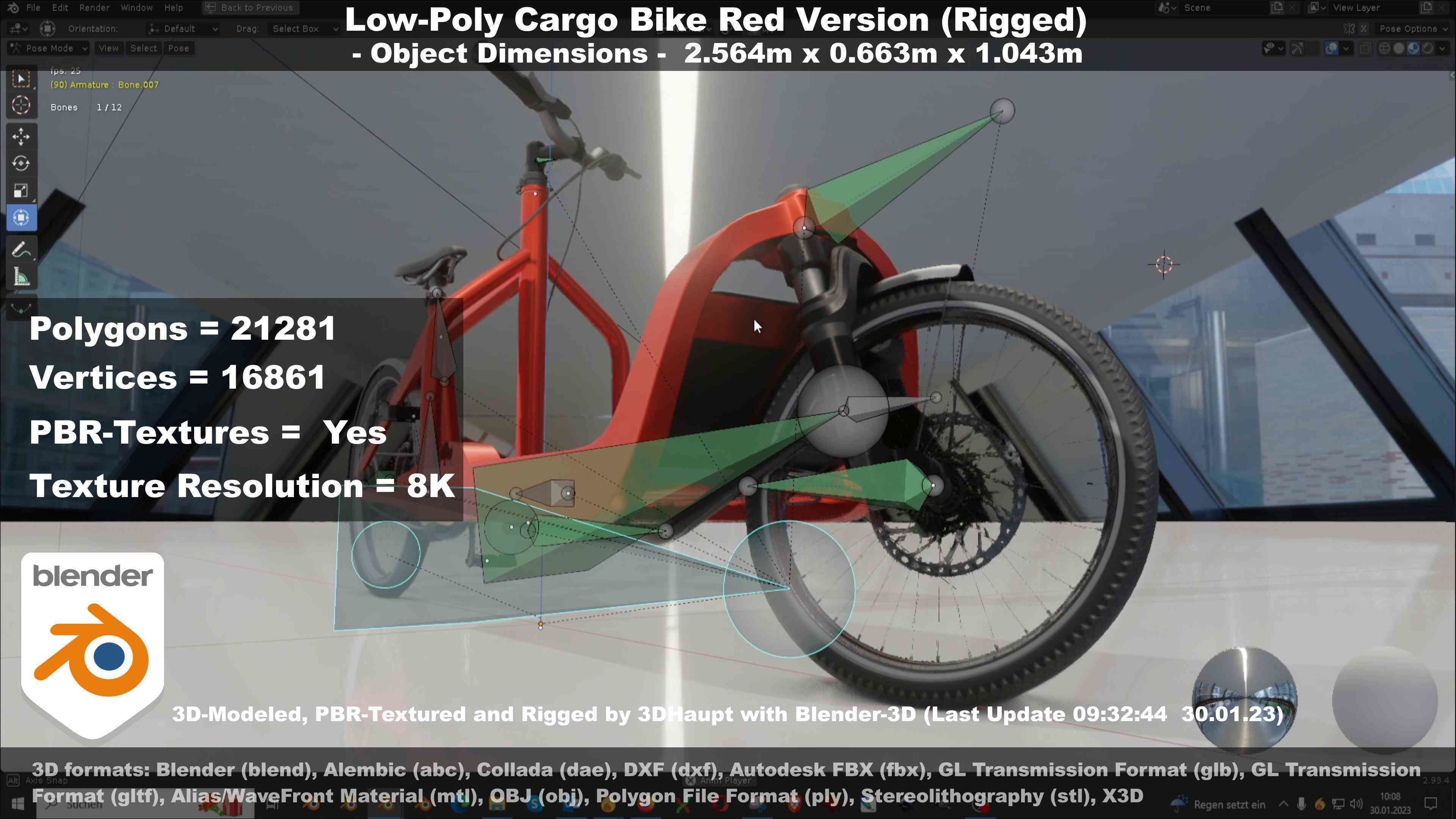 Low-Poly Cargo Bike Red Version Rigged Low-poly 3D model_101
