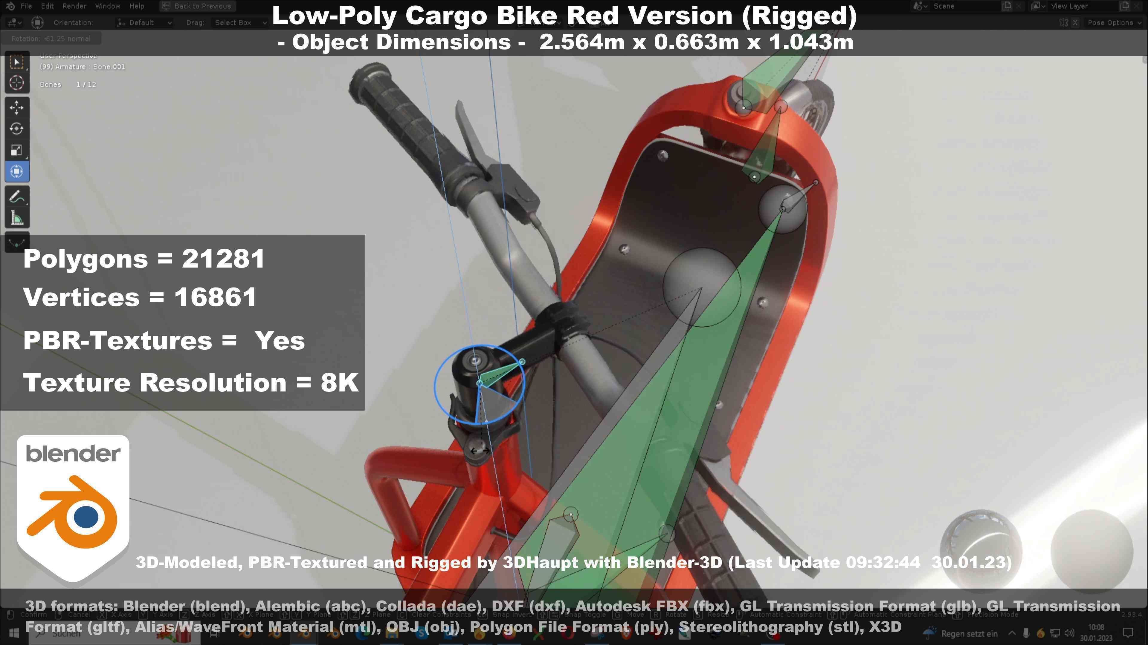 Low-Poly Cargo Bike Red Version Rigged Low-poly 3D model_109
