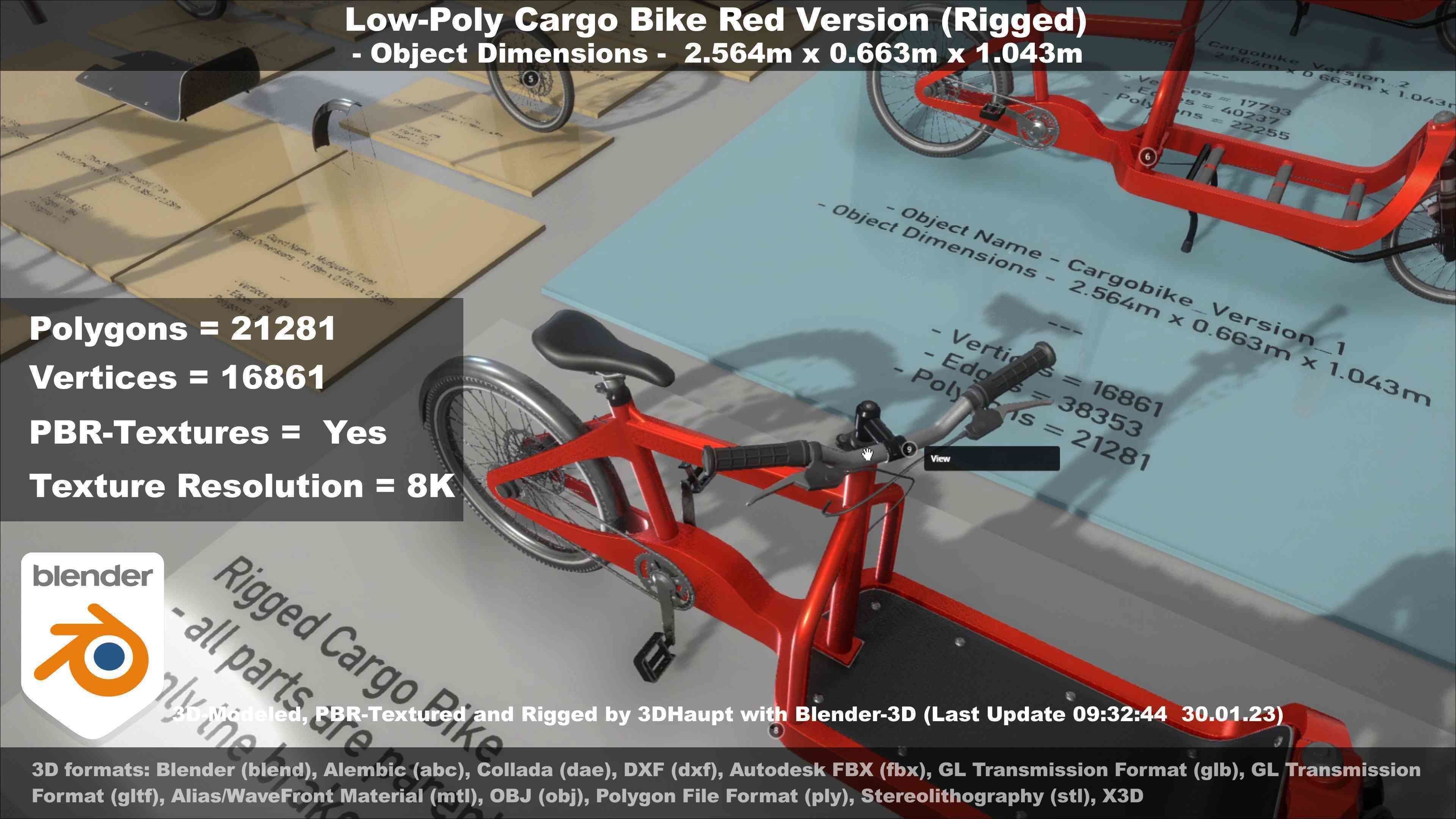 Low-Poly Cargo Bike Red Version Rigged Low-poly 3D model_37