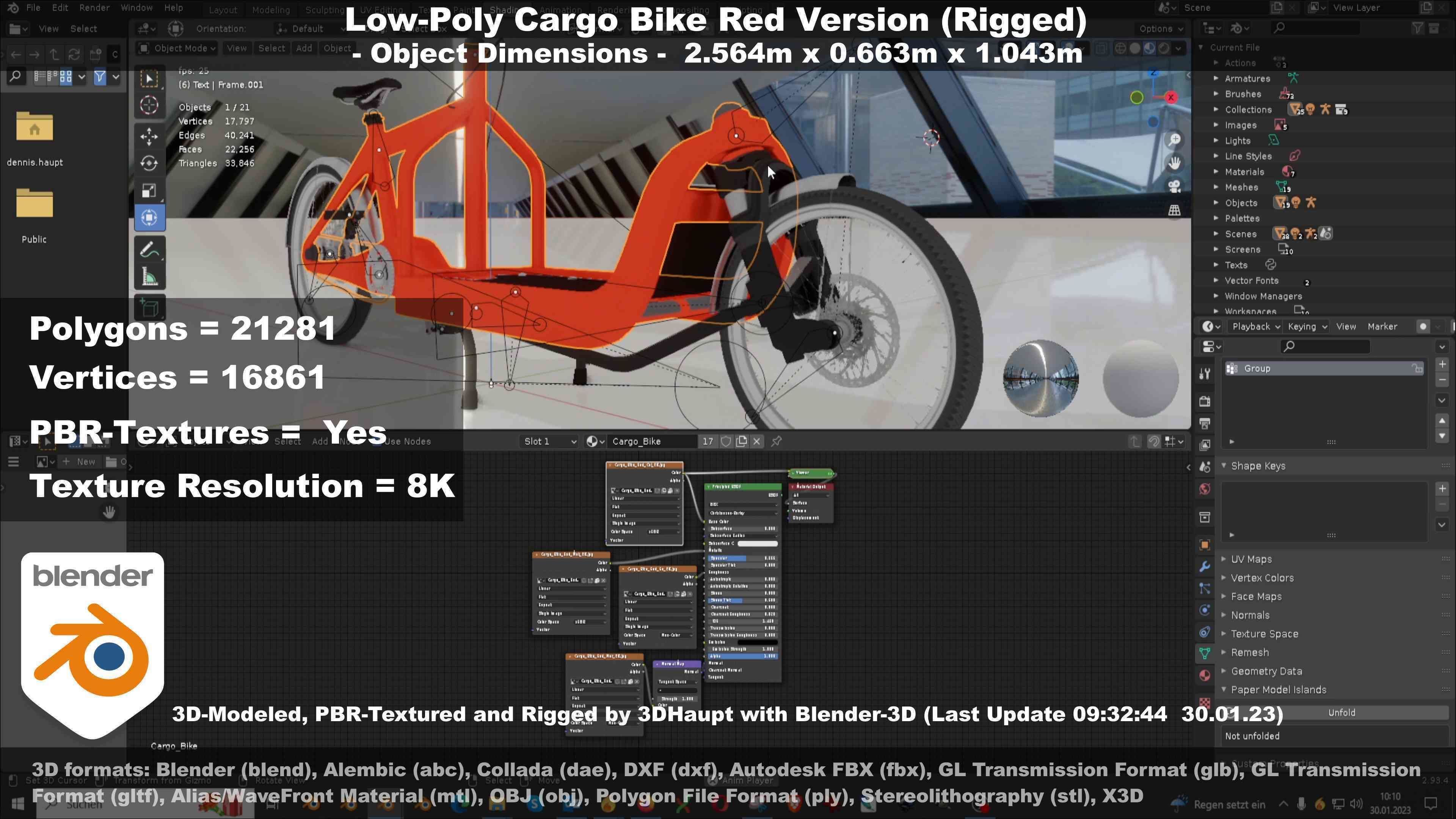 Low-Poly Cargo Bike Red Version Rigged Low-poly 3D model_83