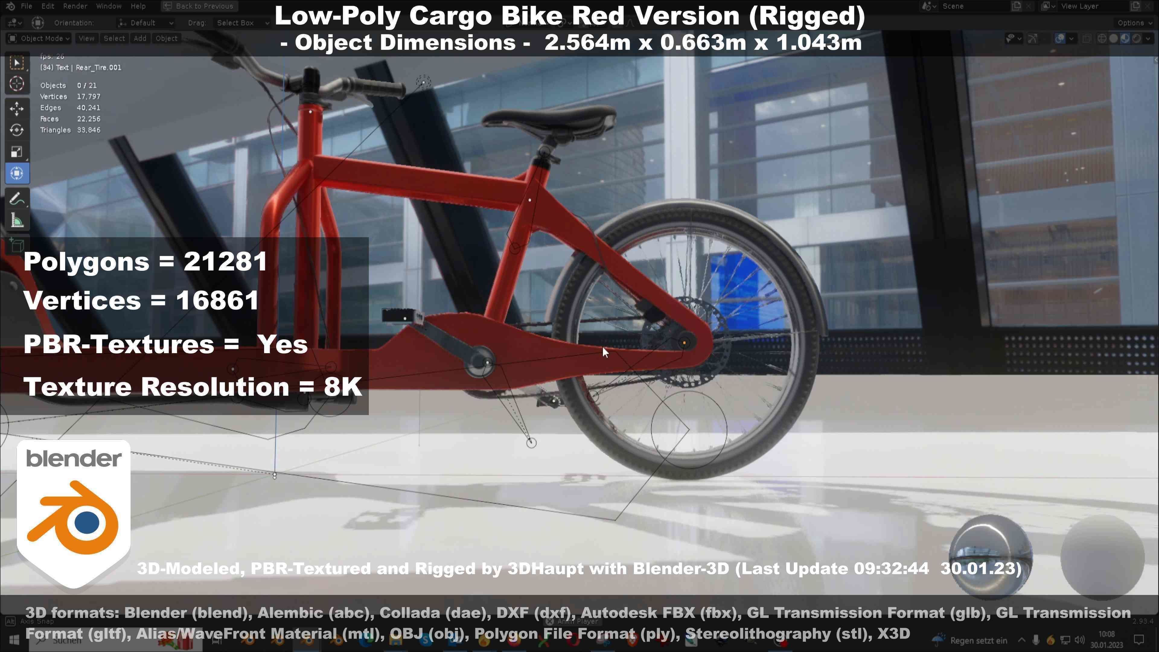 Low-Poly Cargo Bike Red Version Rigged Low-poly 3D model_96