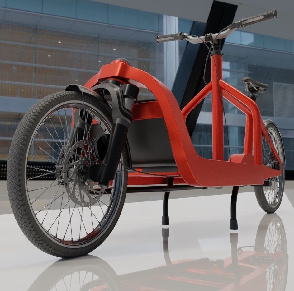 Low-Poly Cargo Bike Red Version Rigged Low-poly 3D model_6