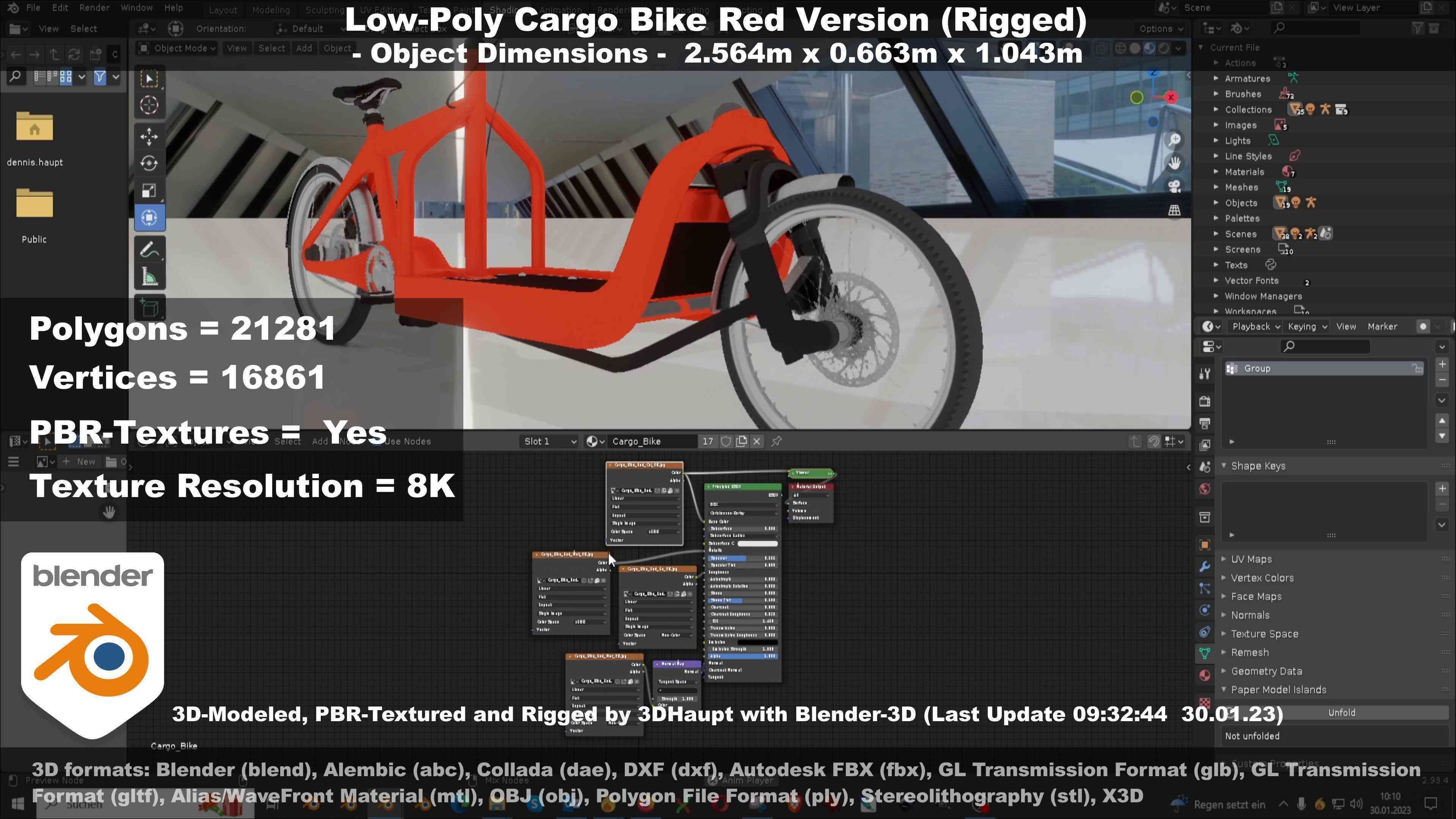 Low-Poly Cargo Bike Red Version Rigged Low-poly 3D model_33