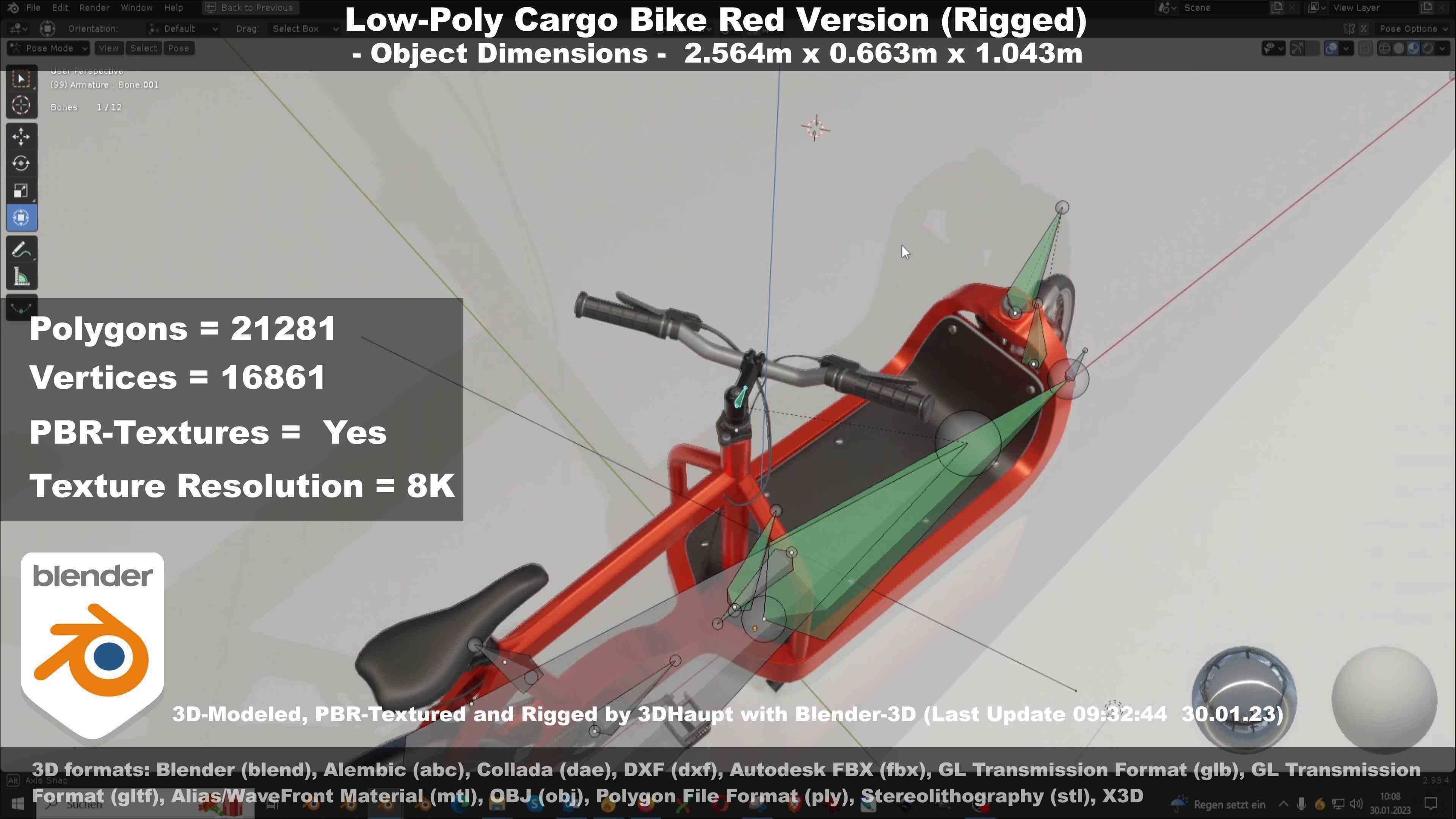 Low-Poly Cargo Bike Red Version Rigged Low-poly 3D model_106