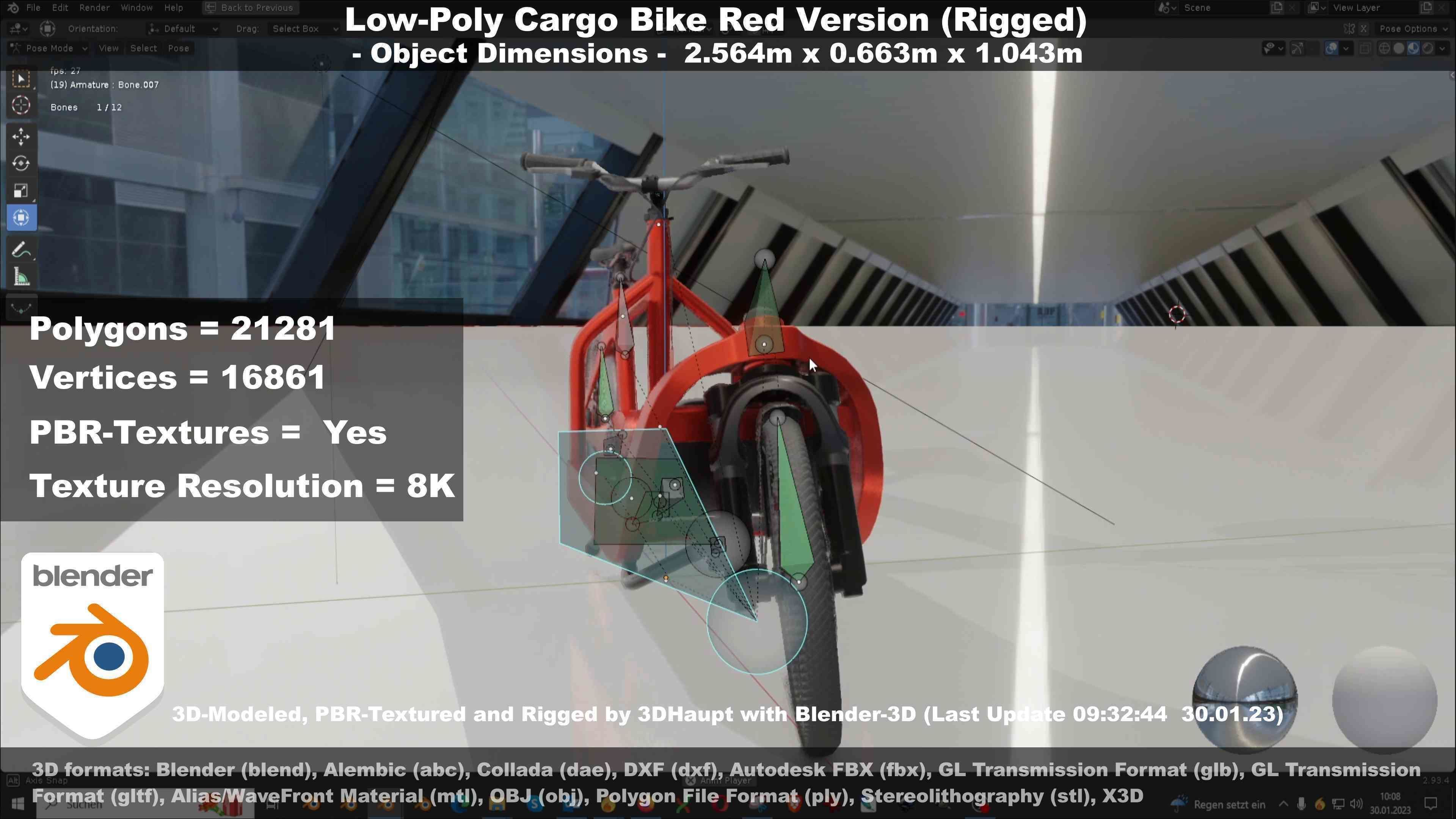 Low-Poly Cargo Bike Red Version Rigged Low-poly 3D model_99