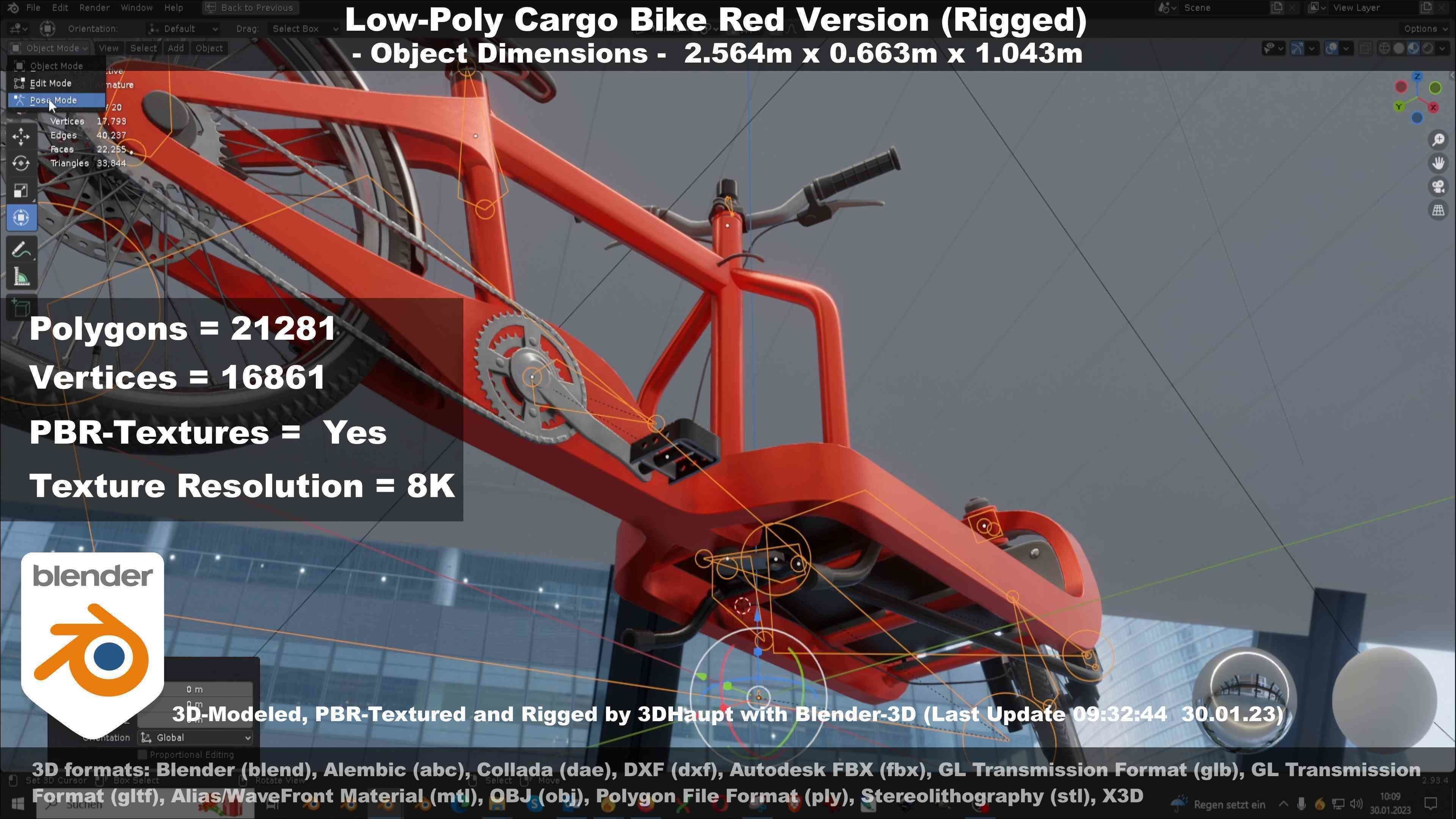 Low-Poly Cargo Bike Red Version Rigged Low-poly 3D model_120