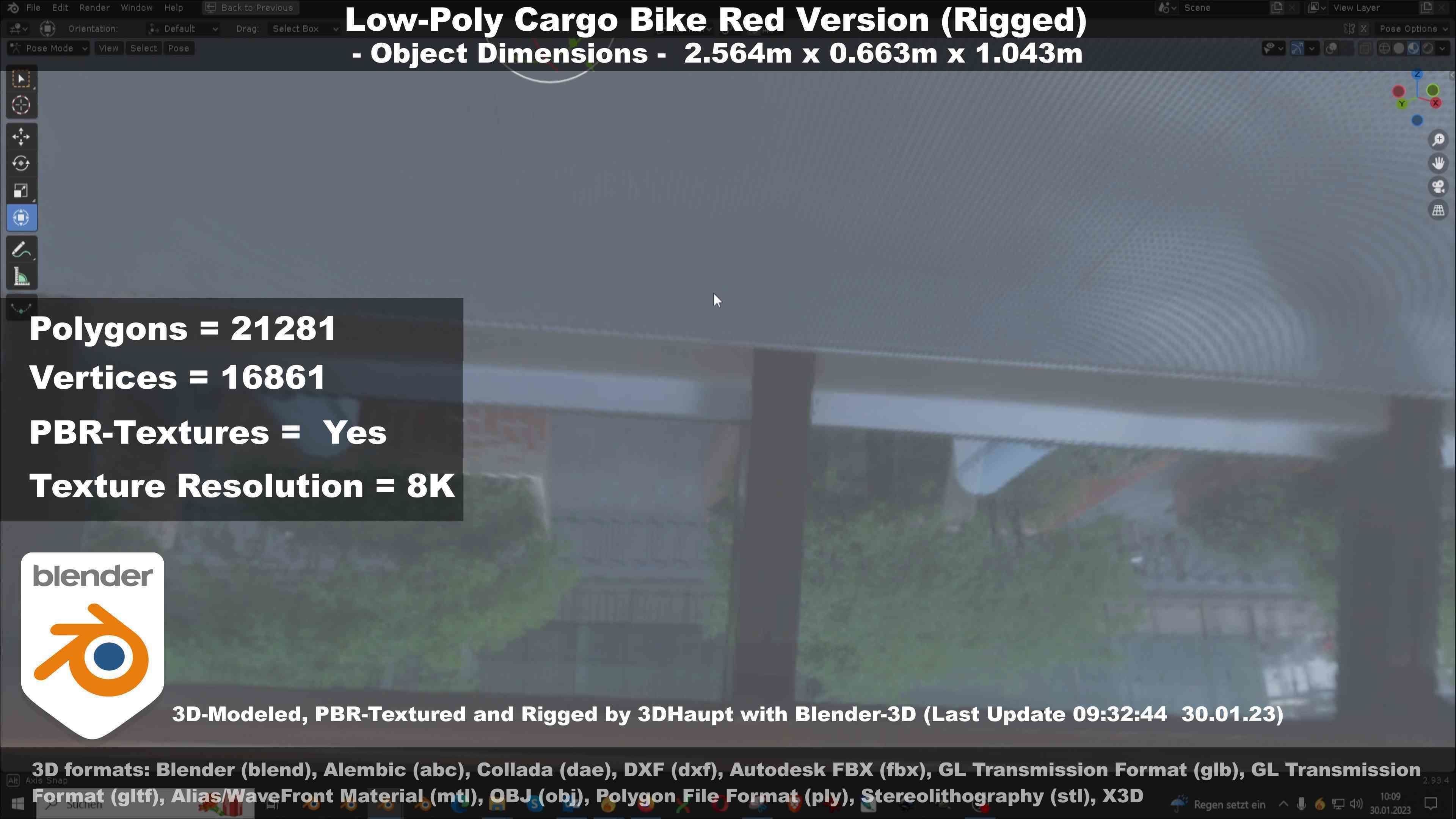 Low-Poly Cargo Bike Red Version Rigged Low-poly 3D model_114