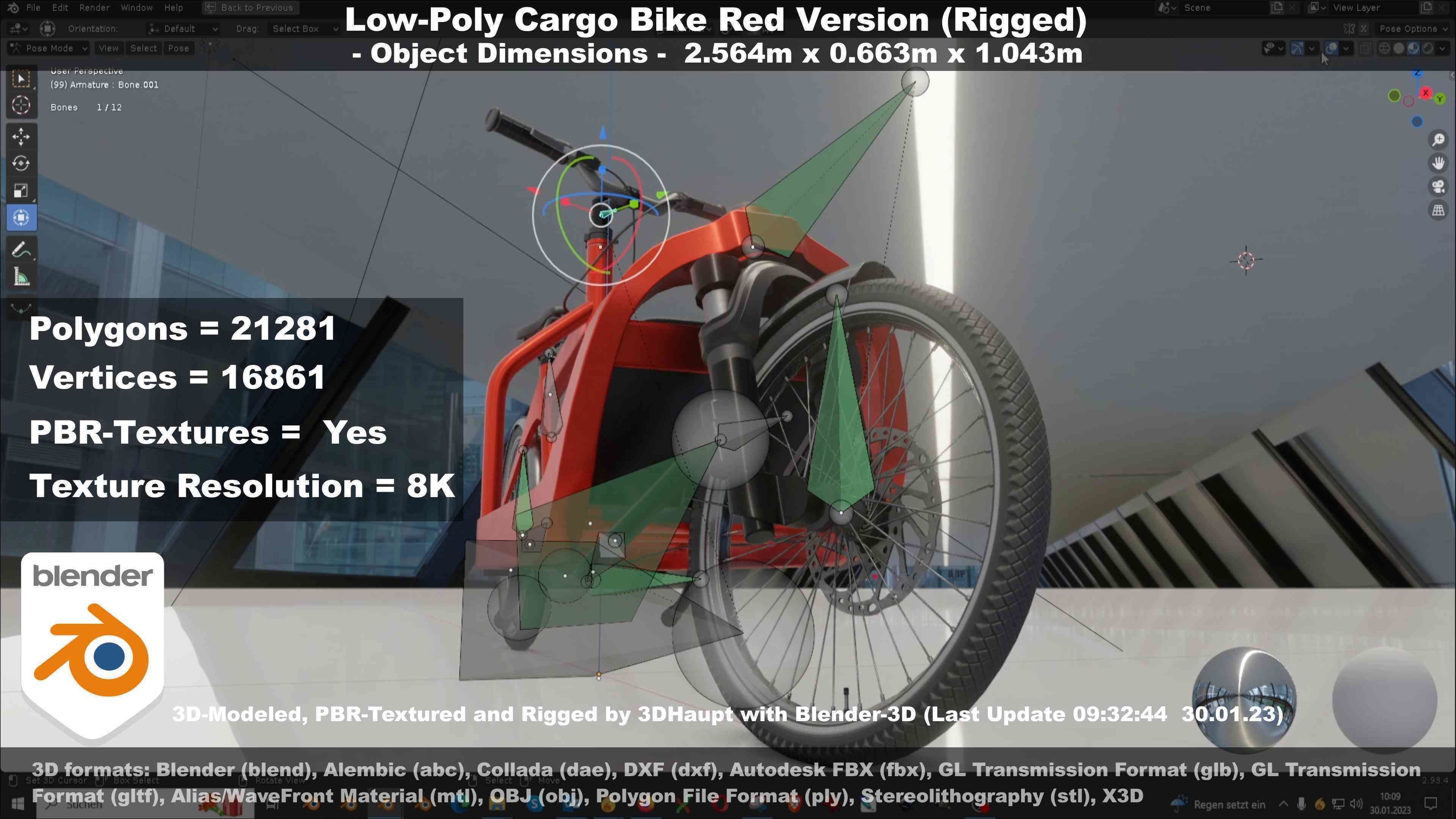 Low-Poly Cargo Bike Red Version Rigged Low-poly 3D model_112