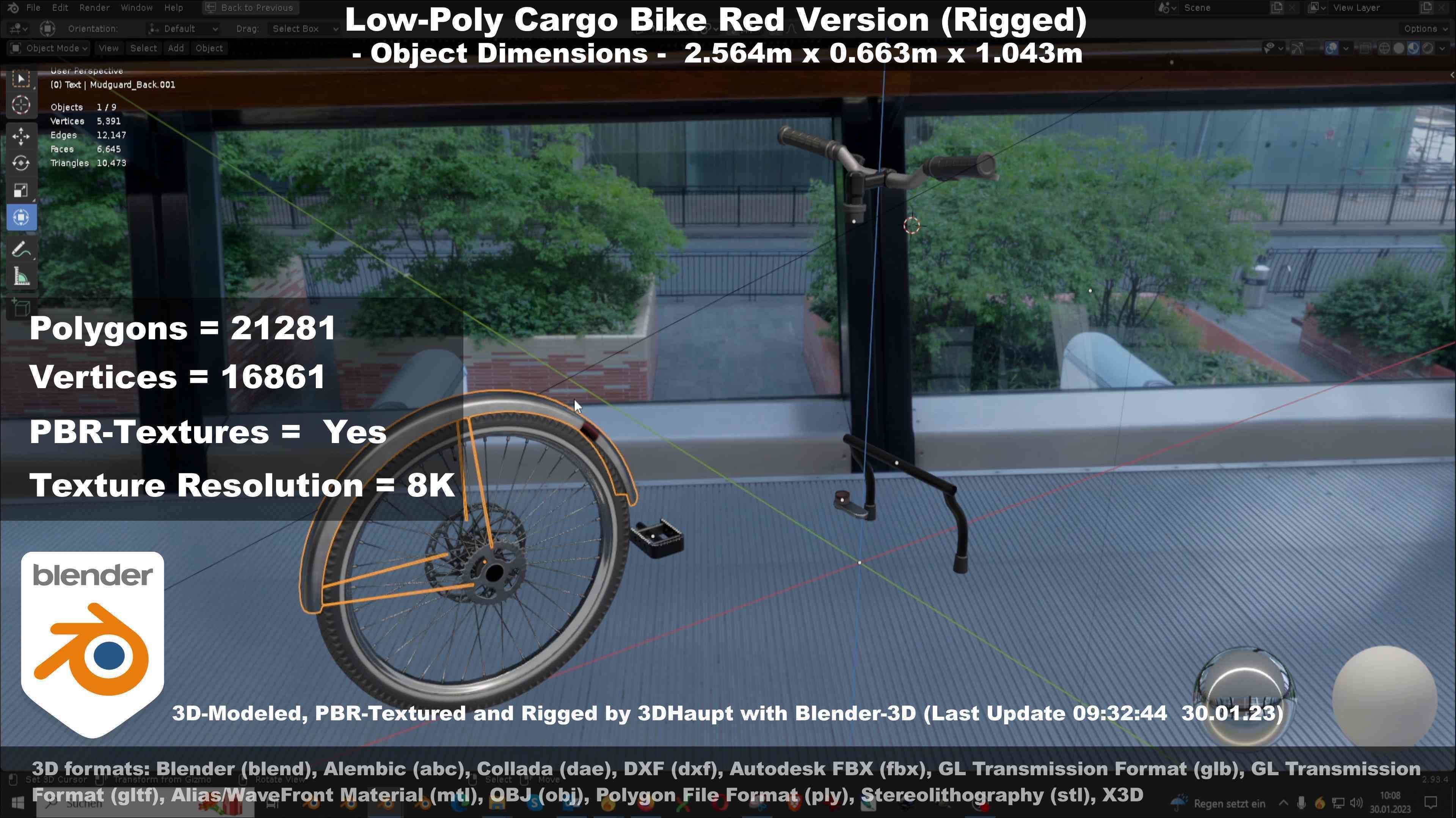 Low-Poly Cargo Bike Red Version Rigged Low-poly 3D model_91