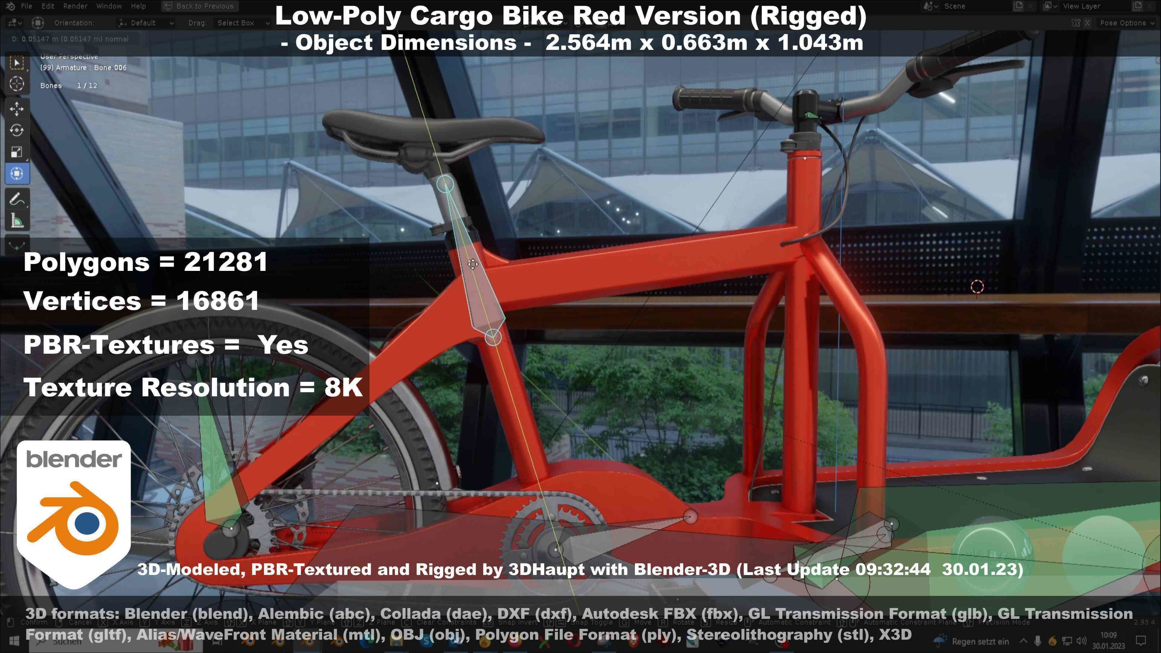 Low-Poly Cargo Bike Red Version Rigged Low-poly 3D model_134