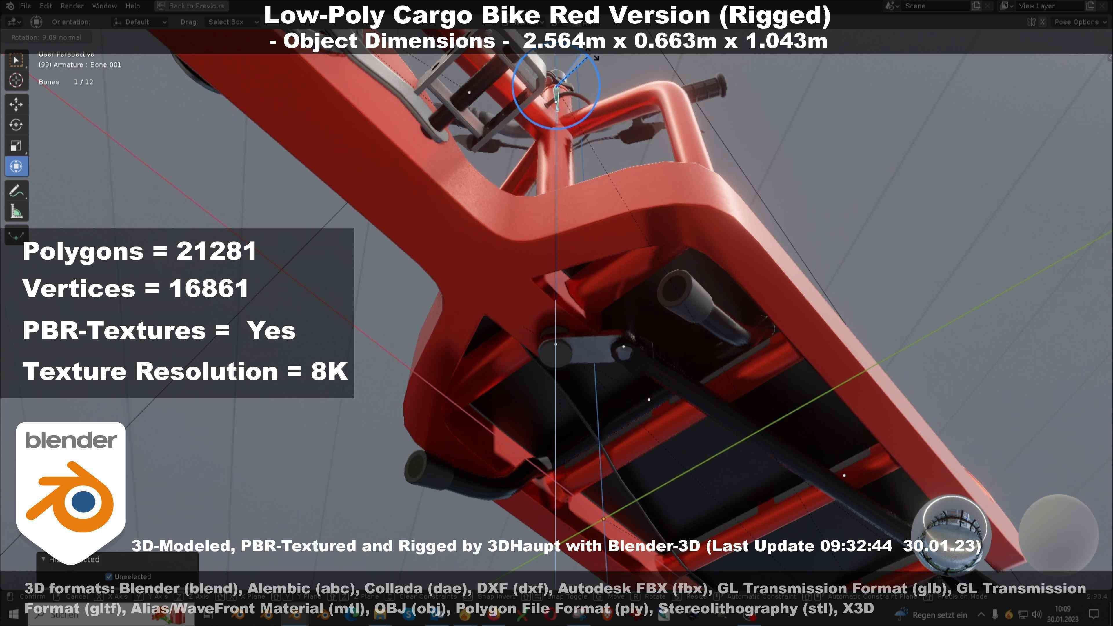 Low-Poly Cargo Bike Red Version Rigged Low-poly 3D model_124