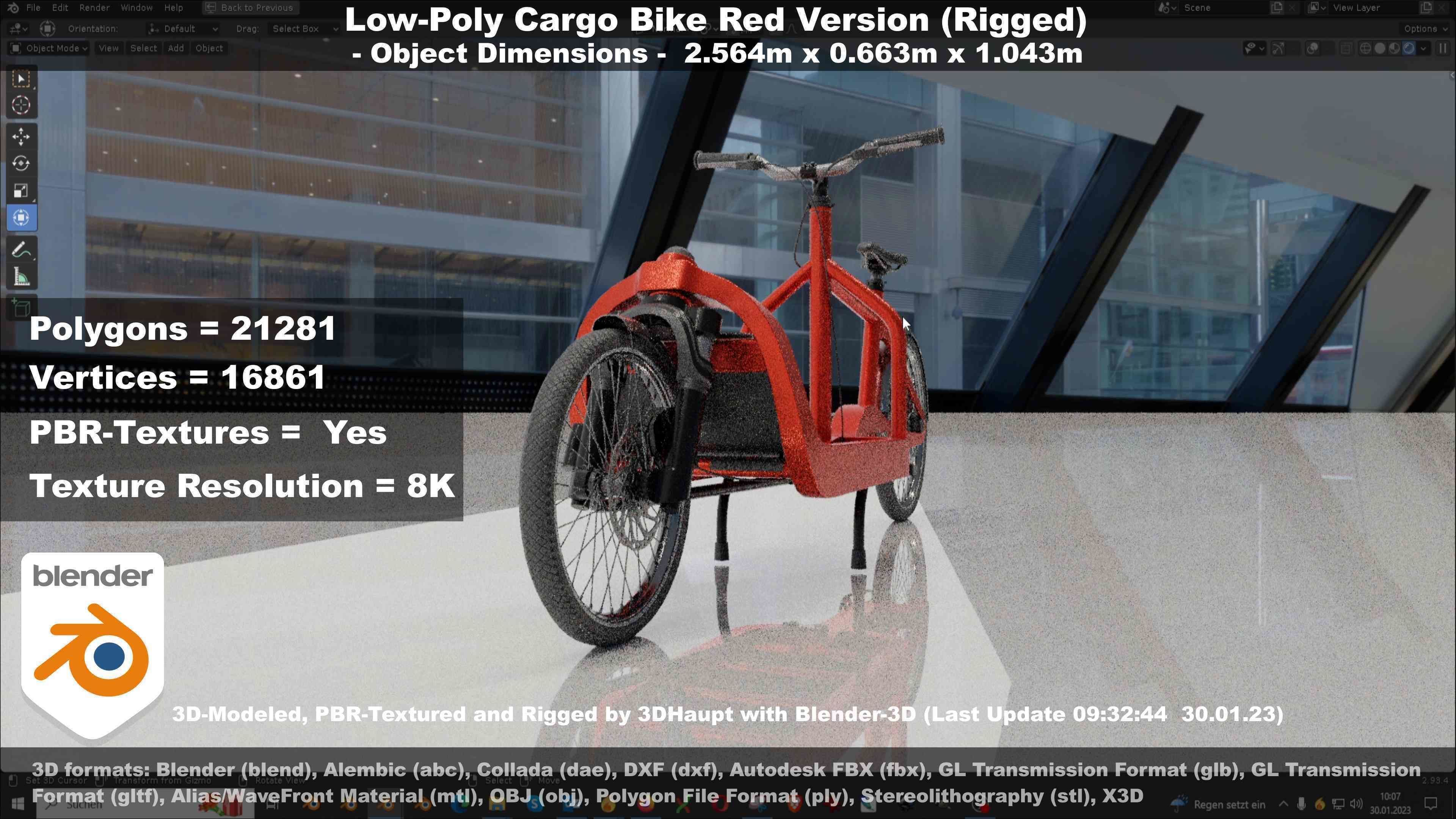 Low-Poly Cargo Bike Red Version Rigged Low-poly 3D model_50