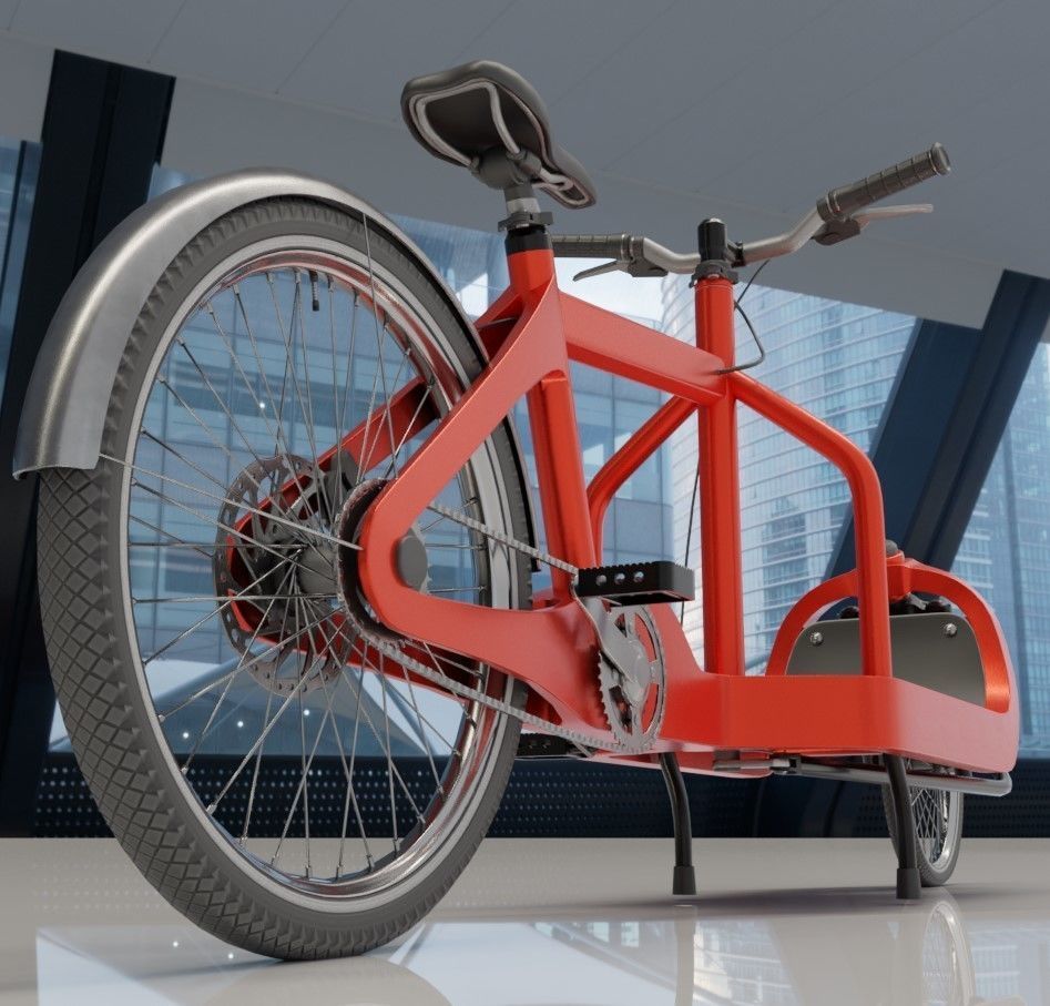 Low-Poly Cargo Bike Red Version Rigged Low-poly 3D model_2