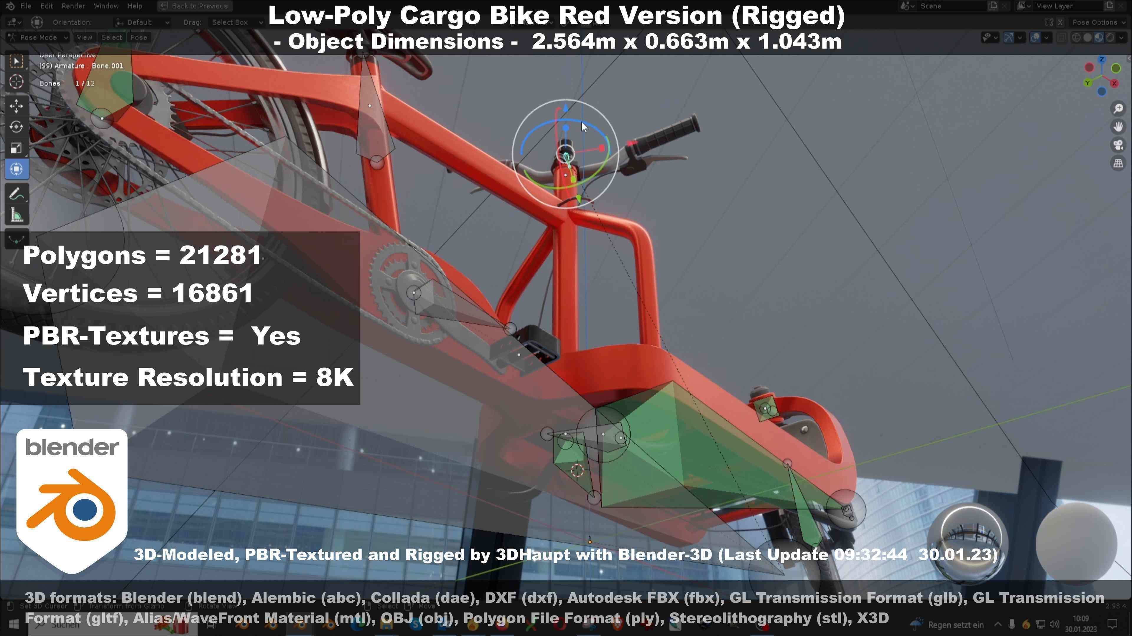 Low-Poly Cargo Bike Red Version Rigged Low-poly 3D model_122