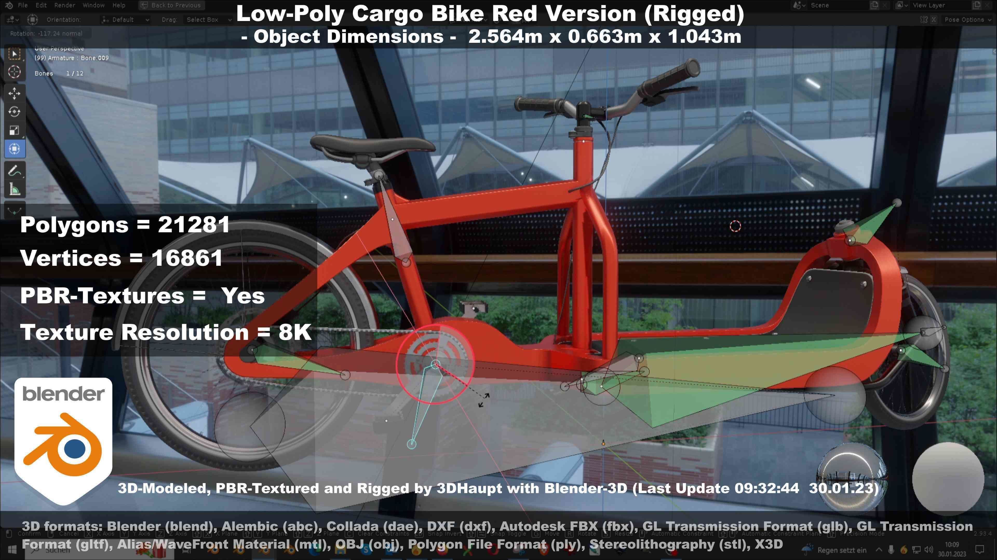 Low-Poly Cargo Bike Red Version Rigged Low-poly 3D model_130