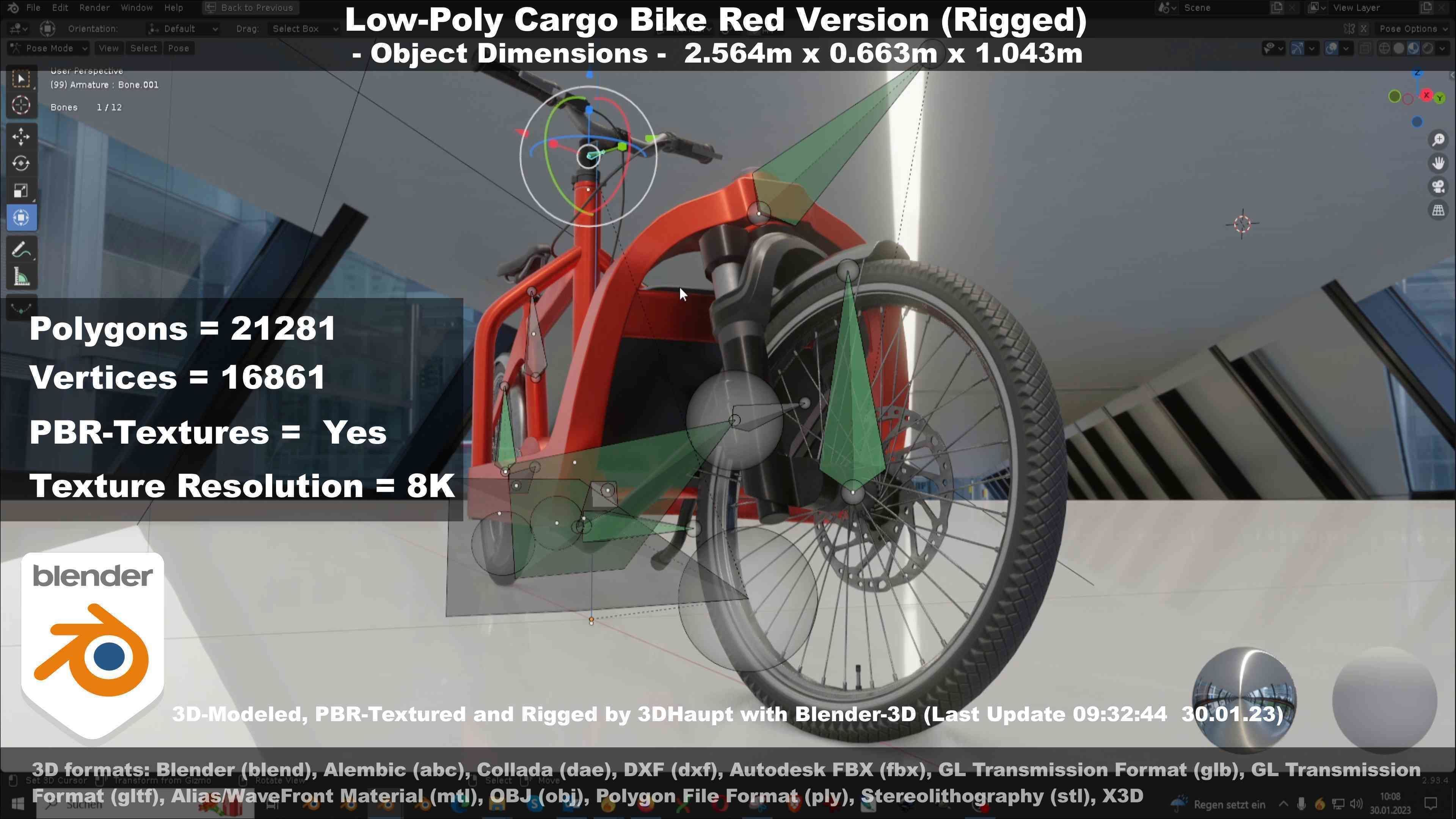 Low-Poly Cargo Bike Red Version Rigged Low-poly 3D model_111