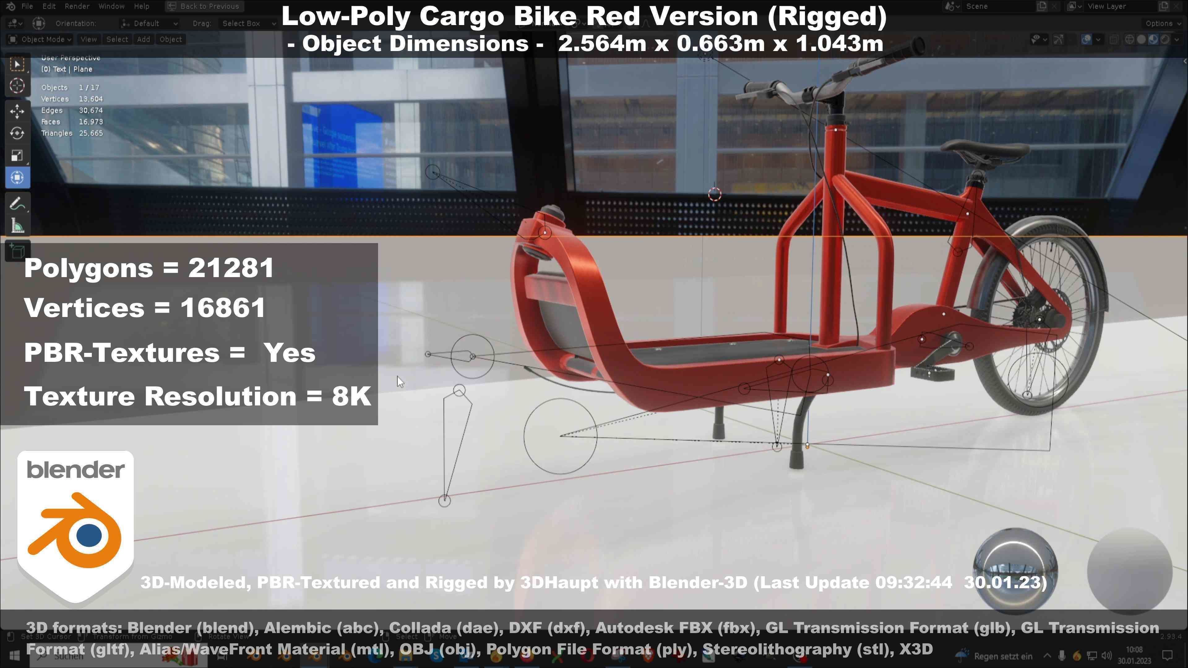Low-Poly Cargo Bike Red Version Rigged Low-poly 3D model_55