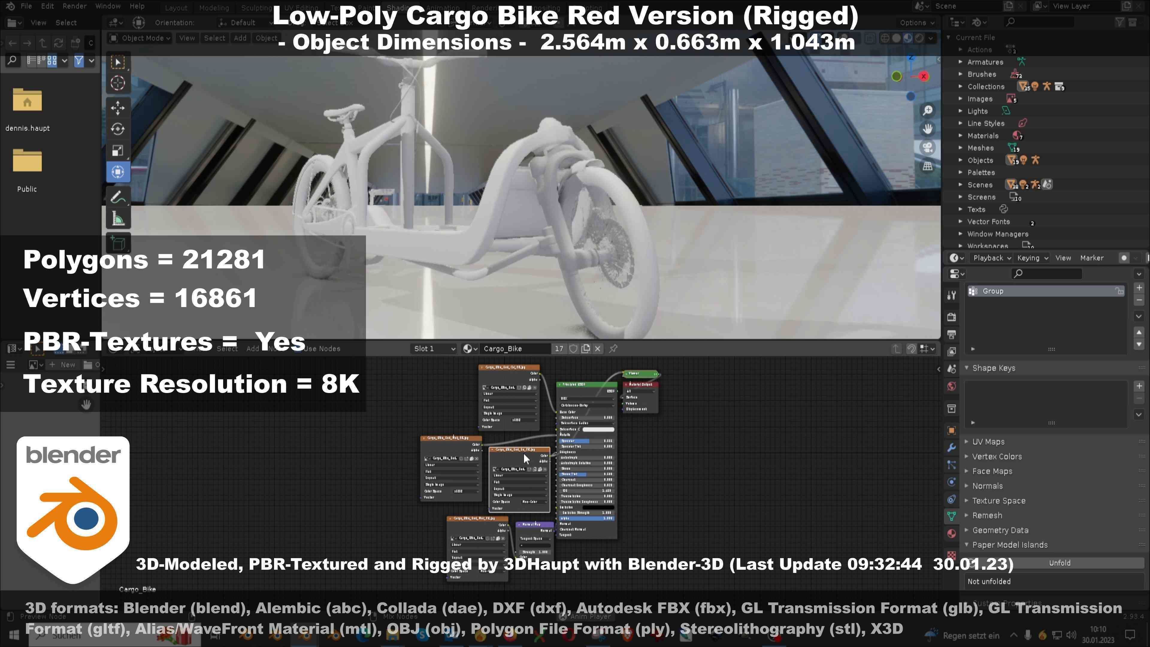 Low-Poly Cargo Bike Red Version Rigged Low-poly 3D model_86