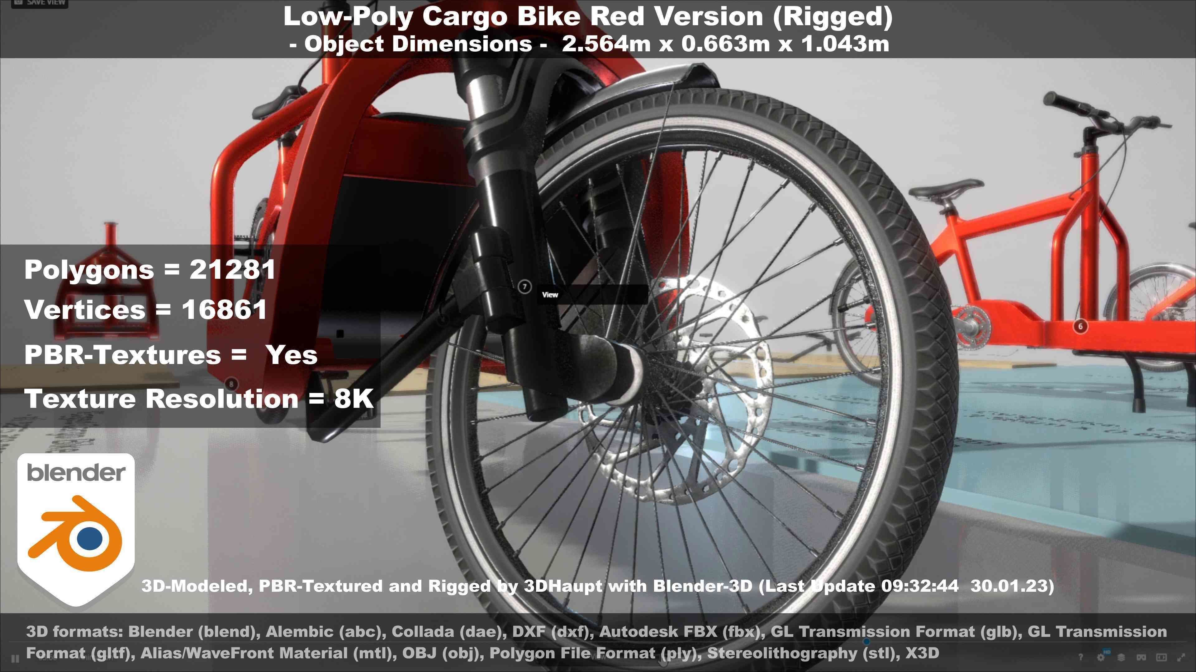 Low-Poly Cargo Bike Red Version Rigged Low-poly 3D model_41