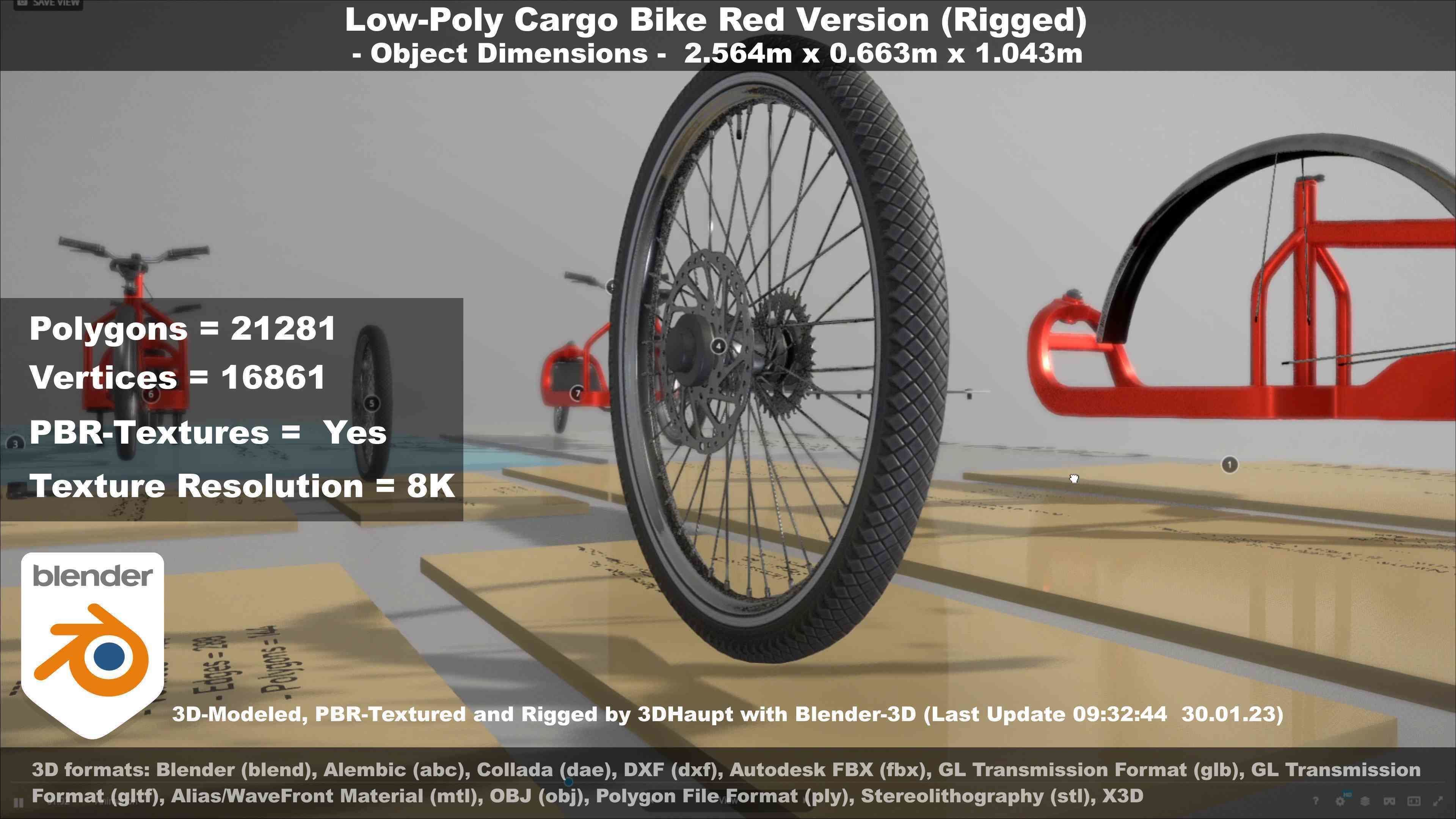 Low-Poly Cargo Bike Red Version Rigged Low-poly 3D model_44
