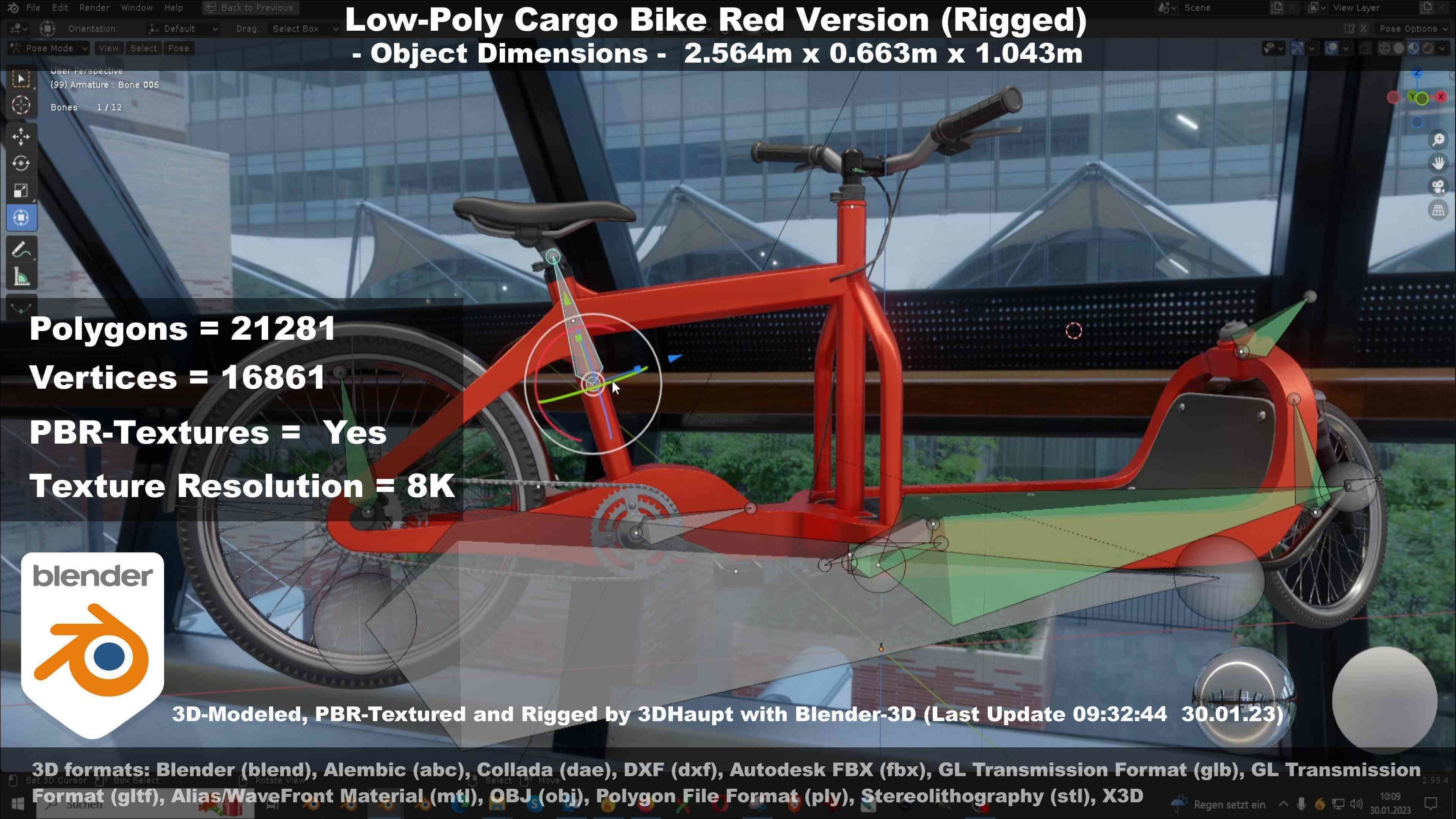 Low-Poly Cargo Bike Red Version Rigged Low-poly 3D model_133