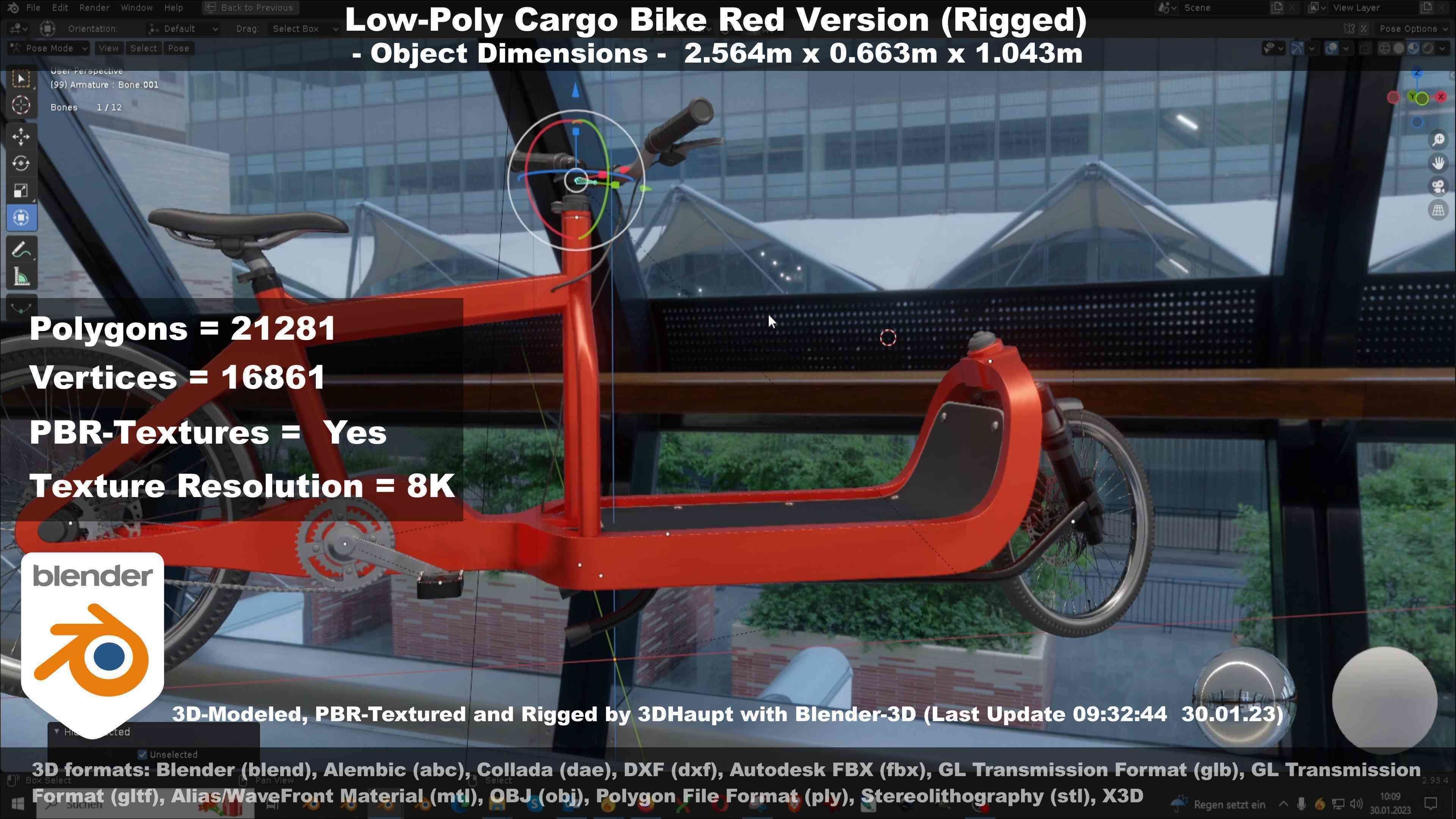 Low-Poly Cargo Bike Red Version Rigged Low-poly 3D model_127